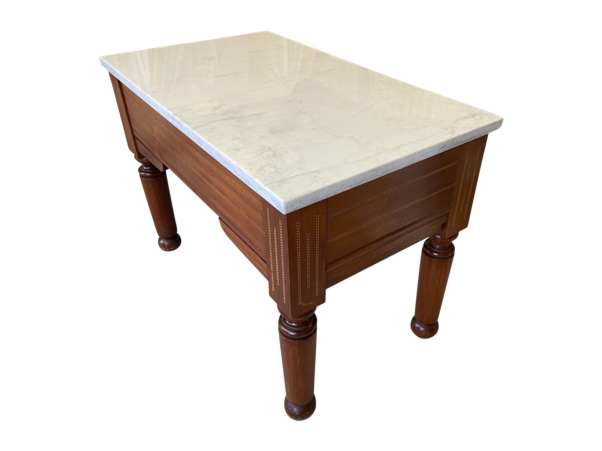 Art Deco French Pastry / Chocolatier Table with White Marble Top For Sale