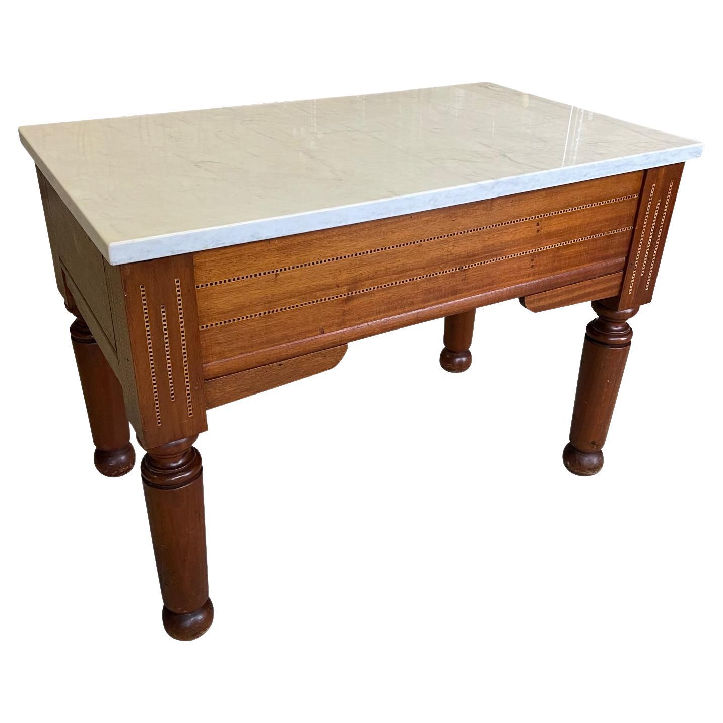 French Pastry / Chocolatier Table with White Marble Top For Sale