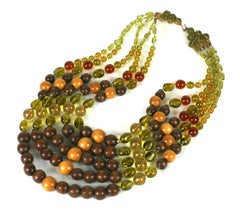 French Pate de Verre and Wood Necklace