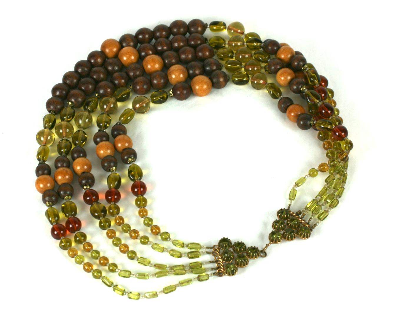 Collana francese in Pate de Verre e Wood In condizioni ottime in vendita a New York, NY