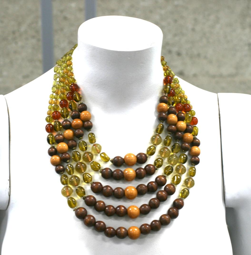 French Pate de Verre and Wood Necklace  For Sale 2