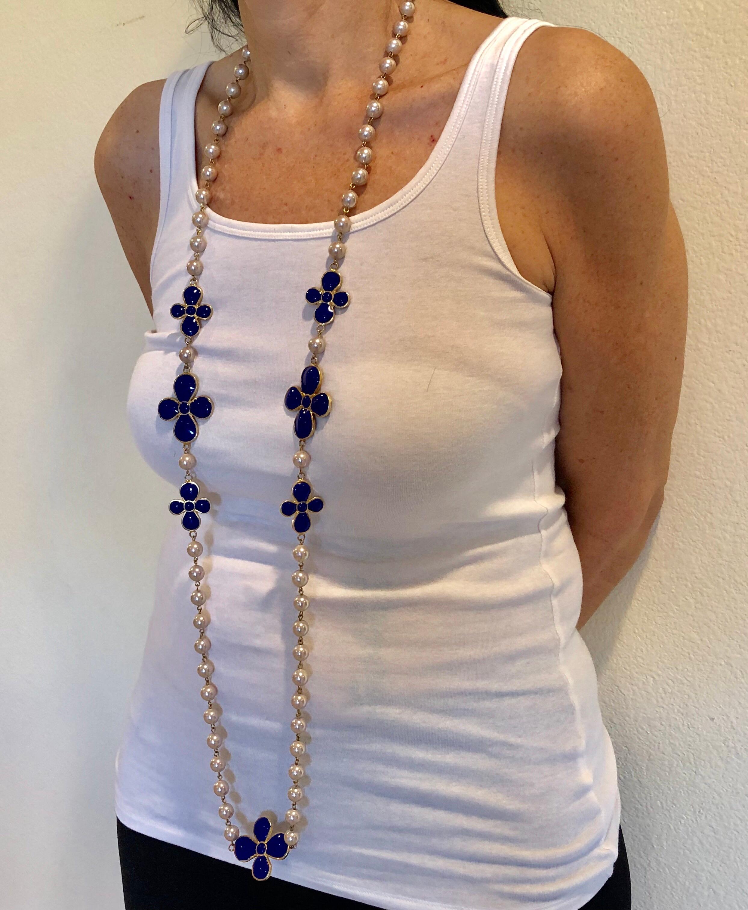 Byzantine French Designer Blue Taupe Pearl Statement Necklace 