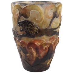 Gabriel Argy-Rousseau Pâte de Verre "Lions" Glass Vase 