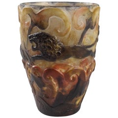 Gabriel Argy-Rousseau Pâte de Verre "Lions" Glass Vase