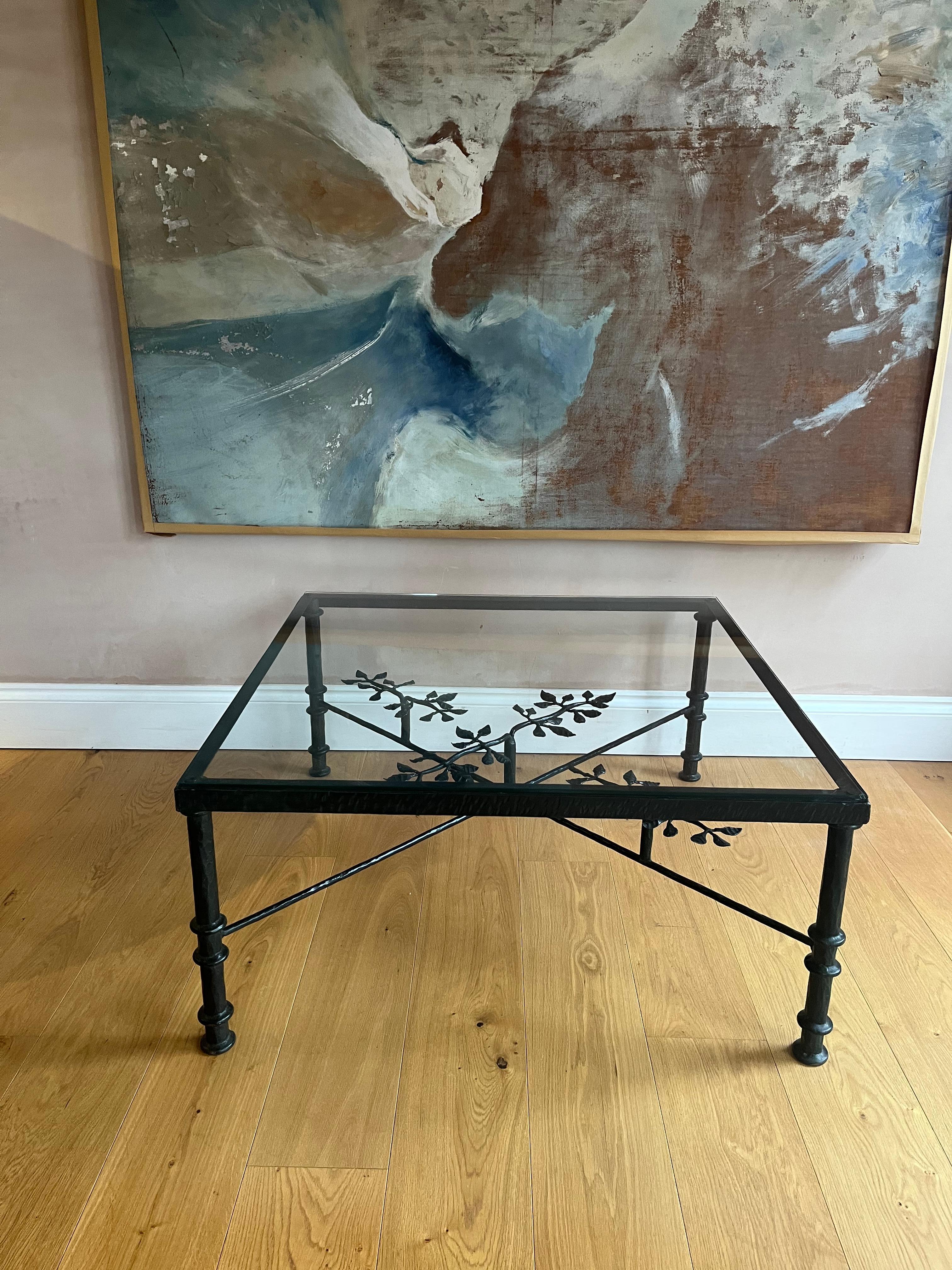 French patinated bronze and glass coffee table For Sale 3