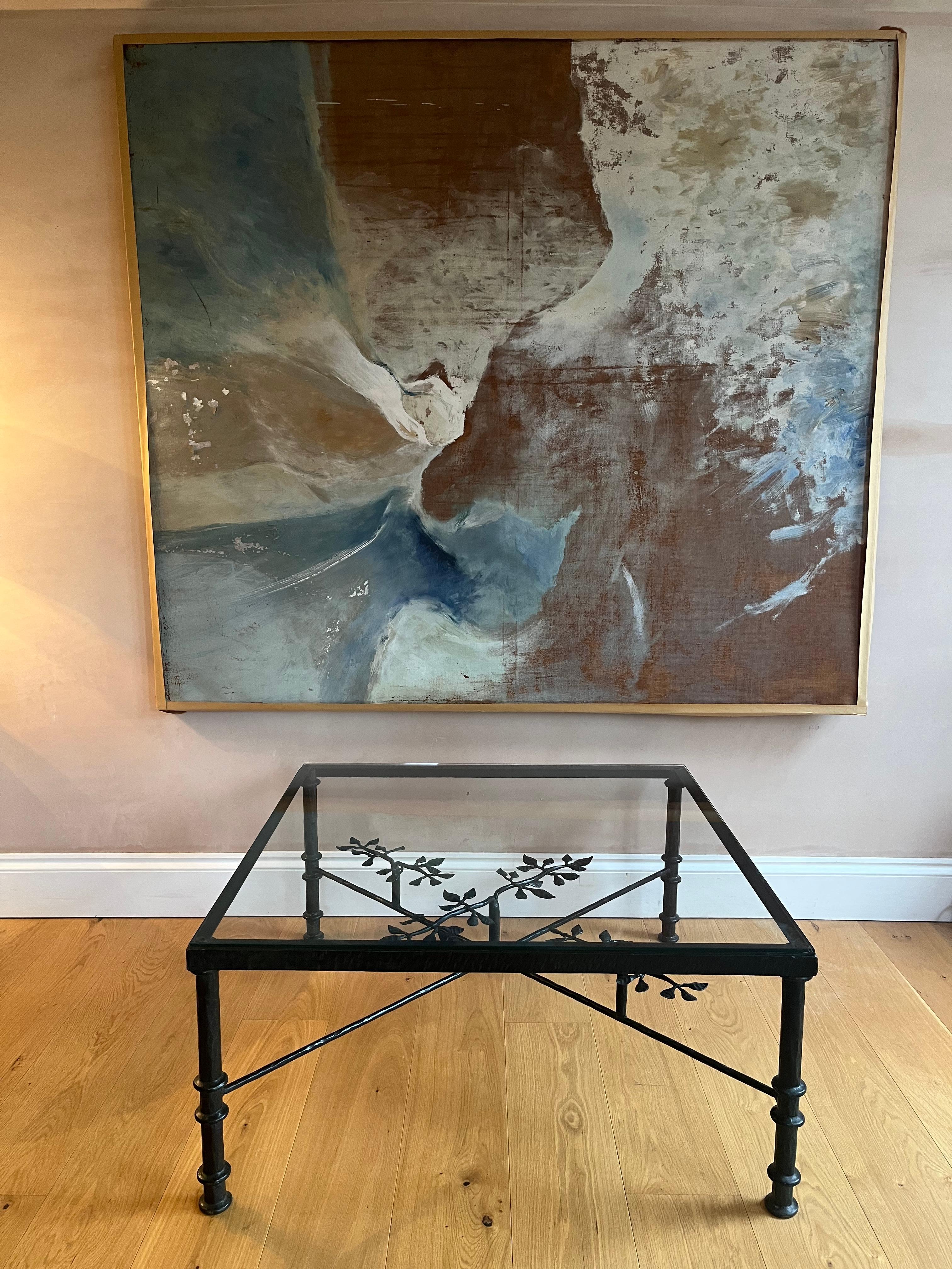 French patinated bronze and glass coffee table For Sale 1