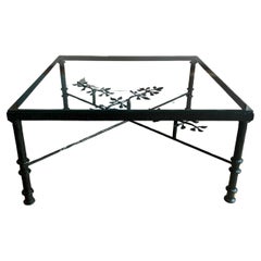 Retro French patinated bronze and glass coffee table
