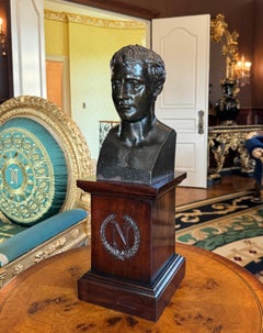 French Patinated Bronze Bust of Napoleon, atop a Wood Pedestal