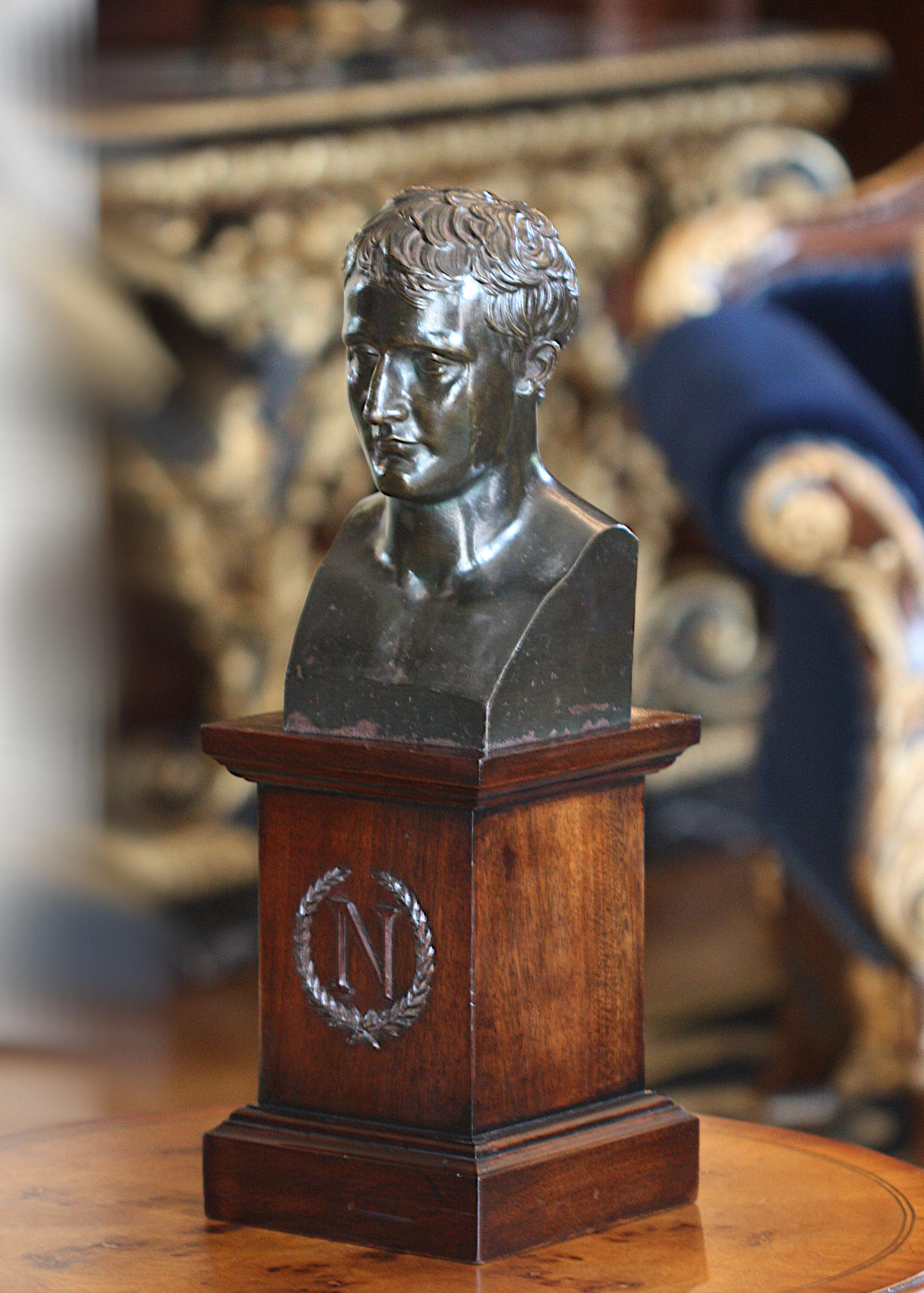 Busto di Napoleone in bronzo patinato francese, in cima a un piedistallo in Wood in vendita 1