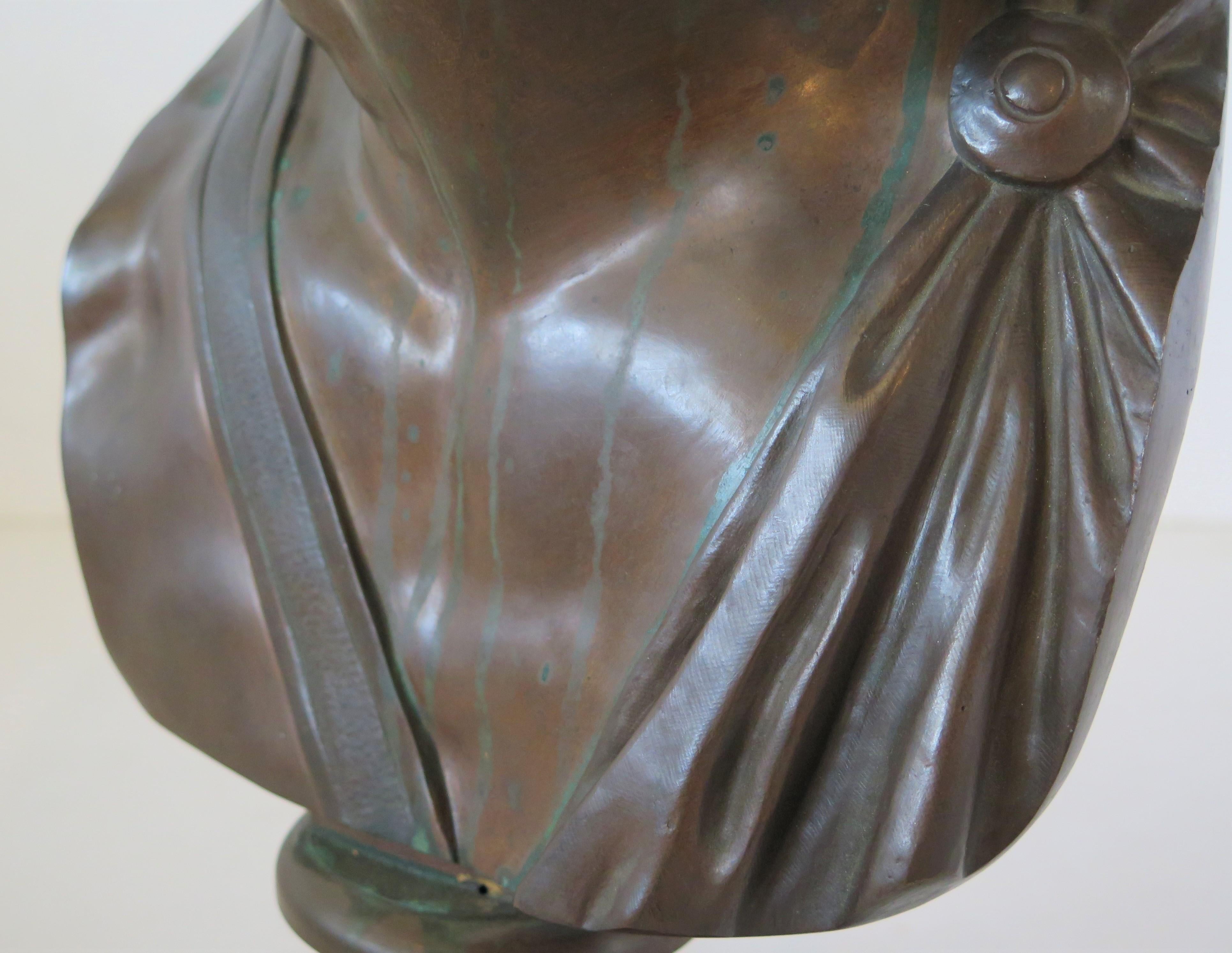 French Patinated Bronze Bust of the Greek Hero Ajax, circa 1880 In Good Condition For Sale In Dallas, TX