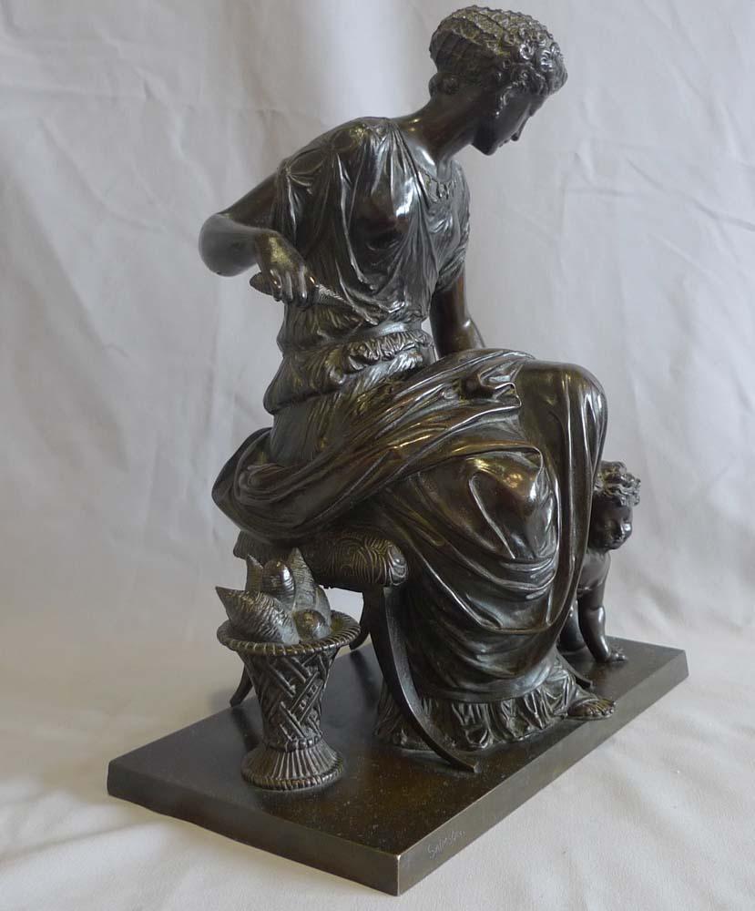 Patinated French patinated bronze group of woman and cupid by Jean Jules Salmson For Sale