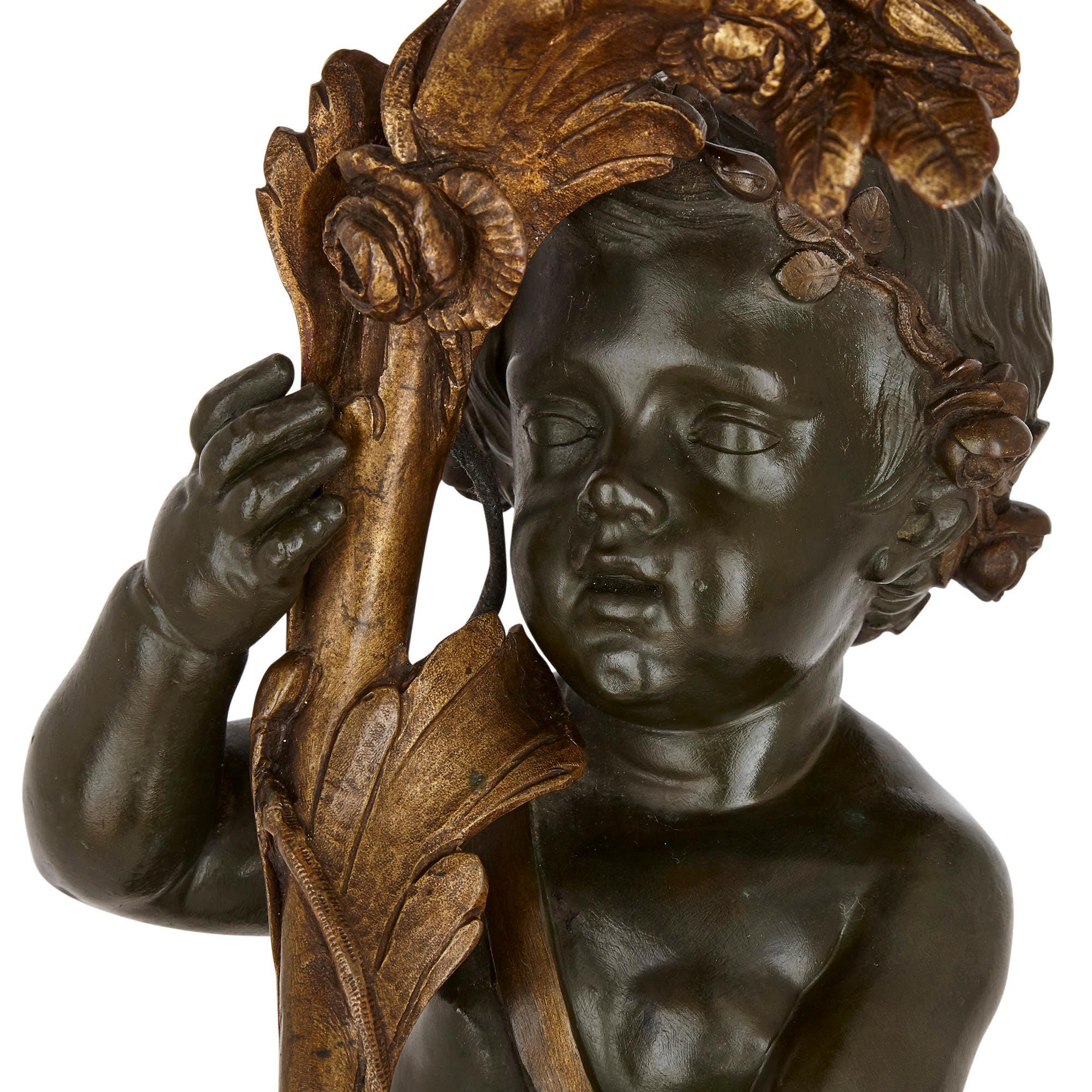 Gilt French Patinated Bronze Lamp Modelled as a Putto For Sale