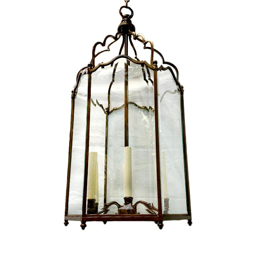 French Patinated Bronze Lantern In Good Condition For Sale In New York, NY