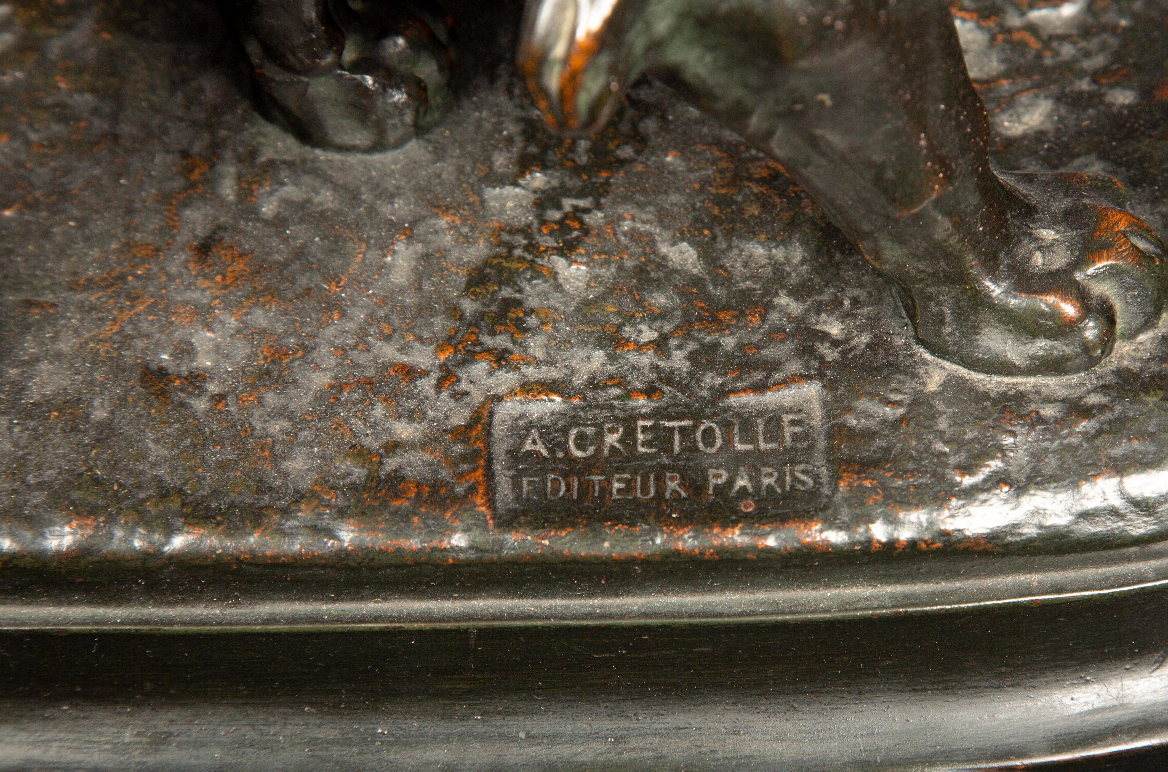 Lion français en bronze patiné du 19ème siècle, signé Delabriere Excellent état à New York, NY