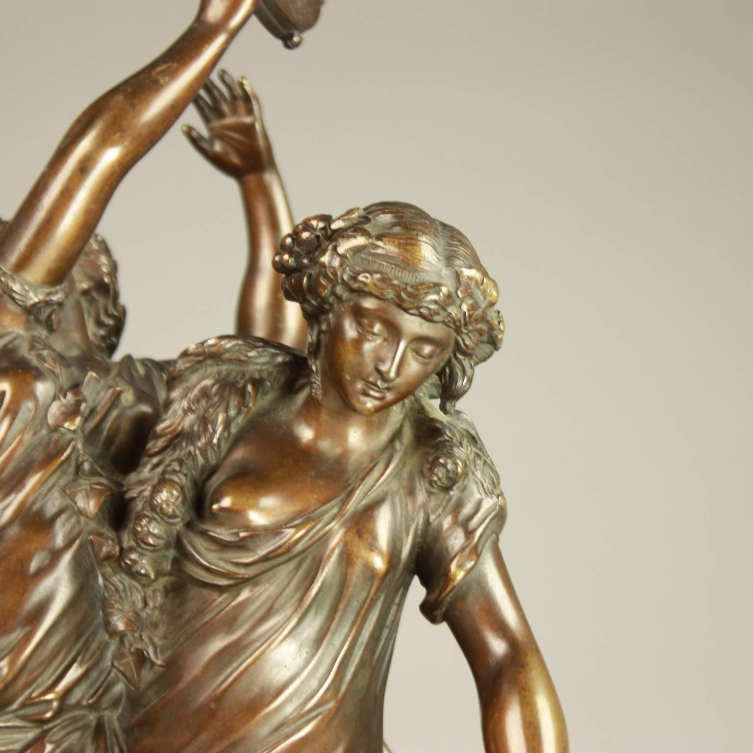French Patinated Bronze Sculpture of Bacchanalia, after Clodion (Rokoko)