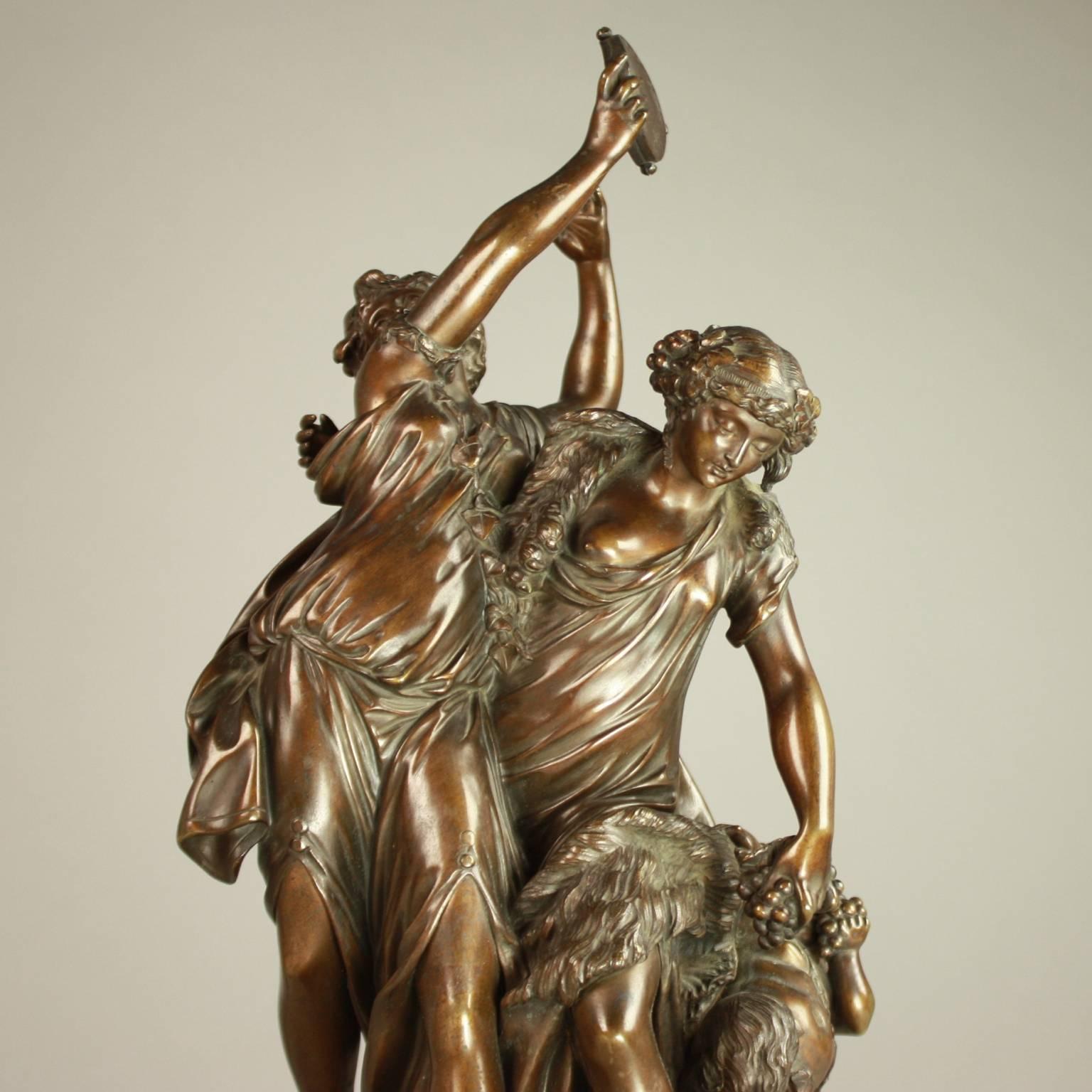 19th Century French Patinated Bronze Sculpture of Bacchanalia, after Clodion