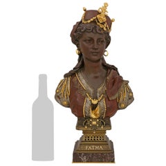 Statue de Fatma en bronze patiné, bronze argenté, polychrome et marbre.