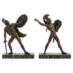 French Patinated Bronze Warrior Sculptures, Pair
