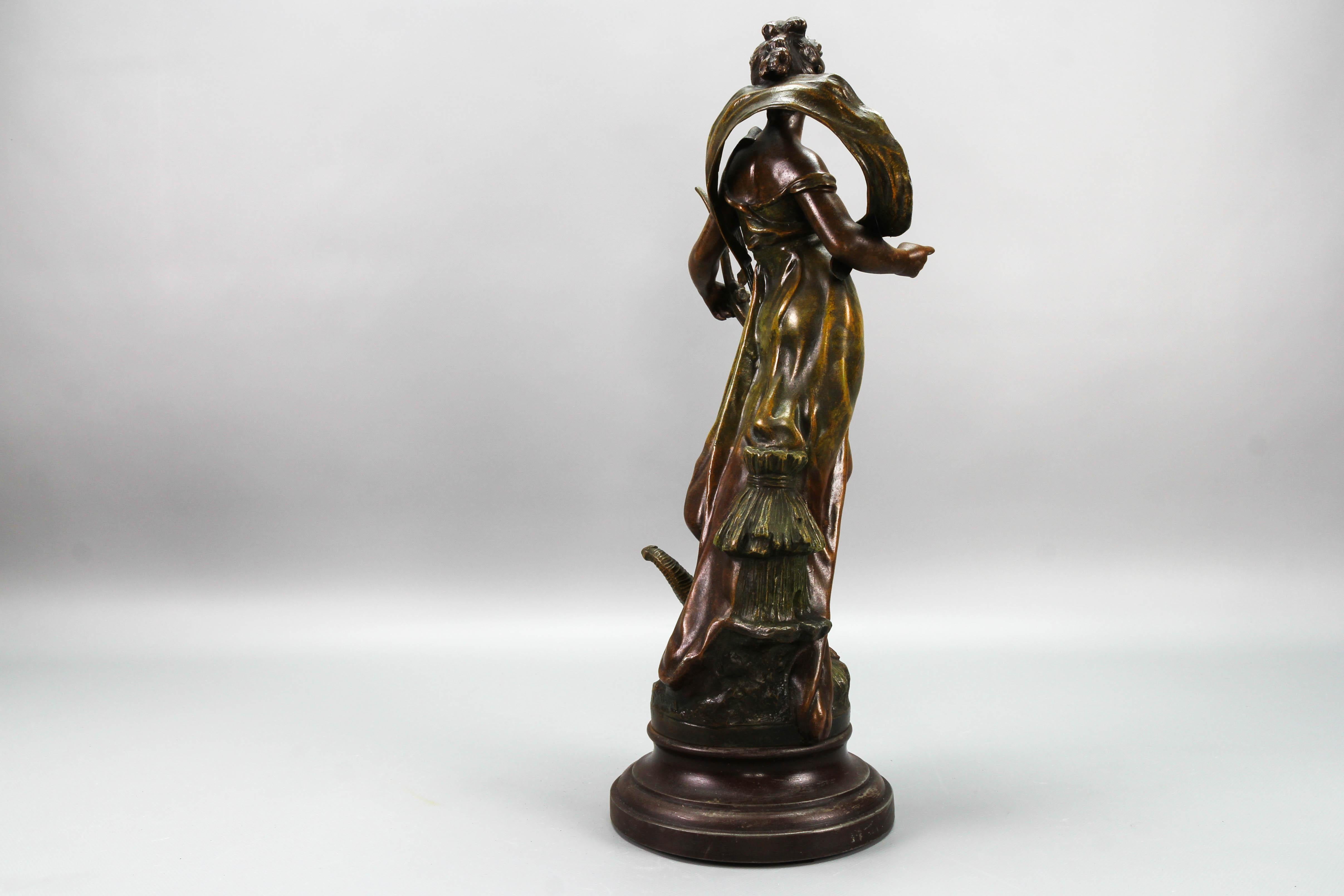 French Patinated Bronzed Spelter Sculpture Muse Champetre  For Sale 5