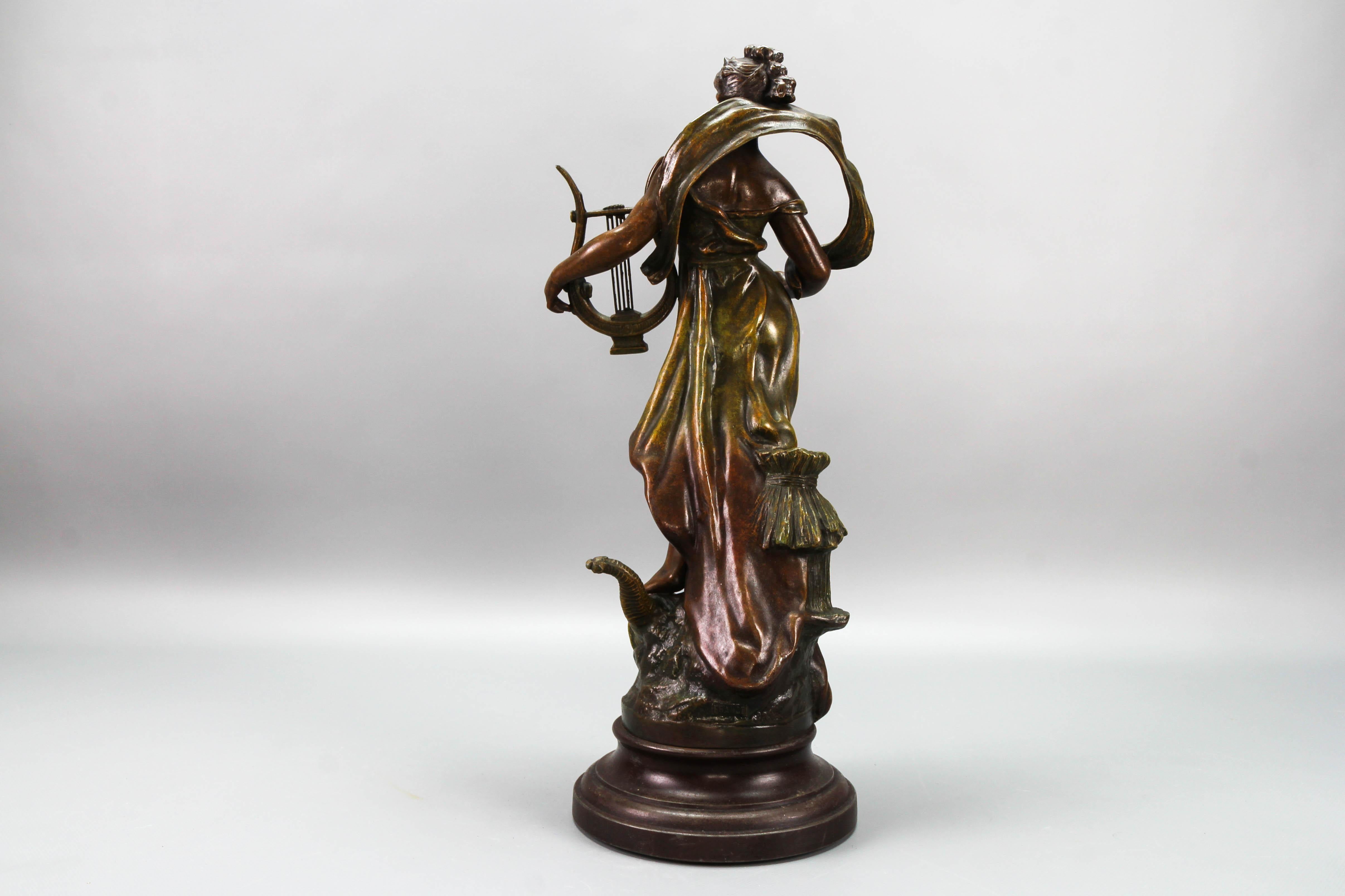 French Patinated Bronzed Spelter Sculpture Muse Champetre  For Sale 6