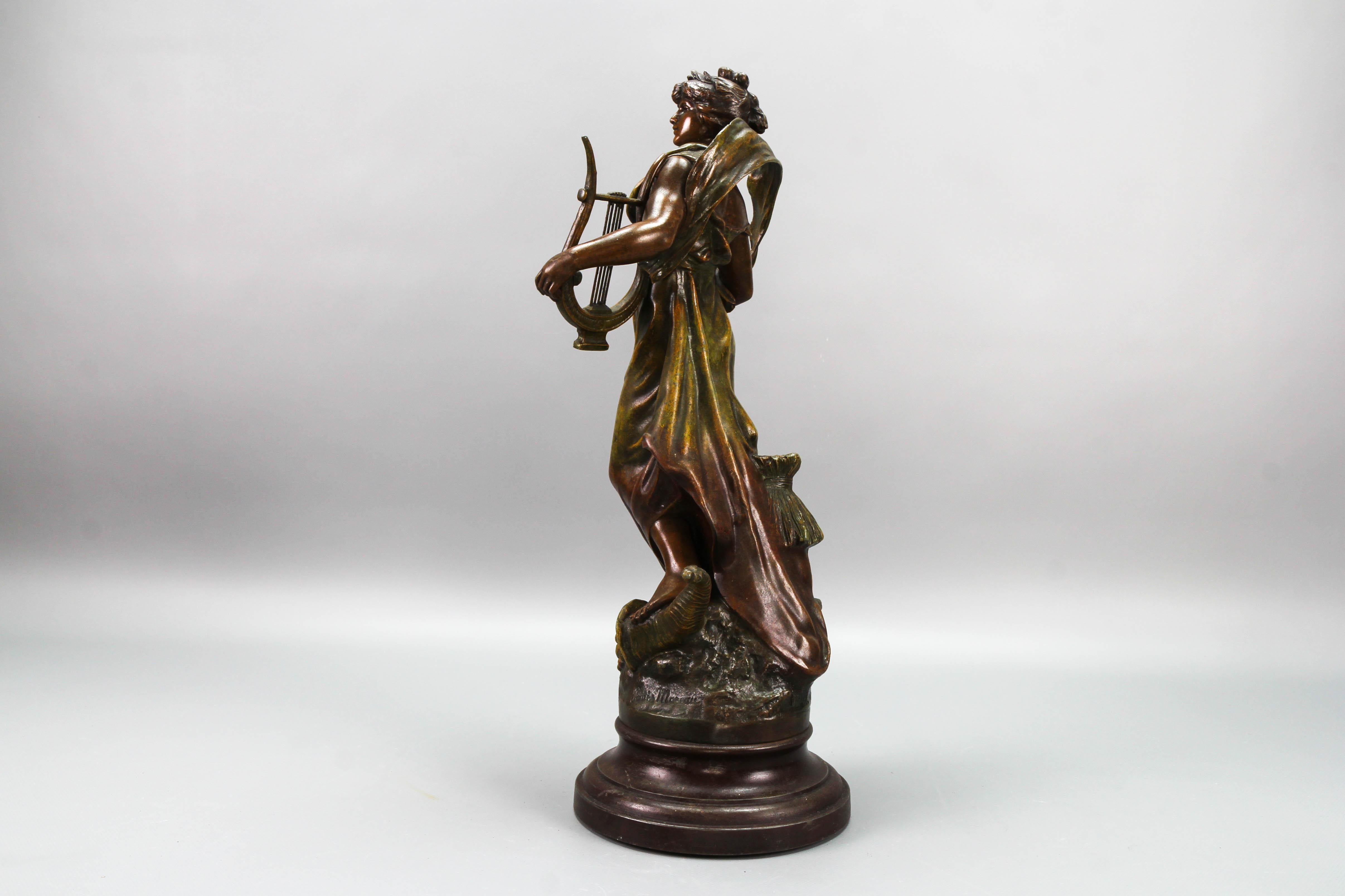 French Patinated Bronzed Spelter Sculpture Muse Champetre  For Sale 7