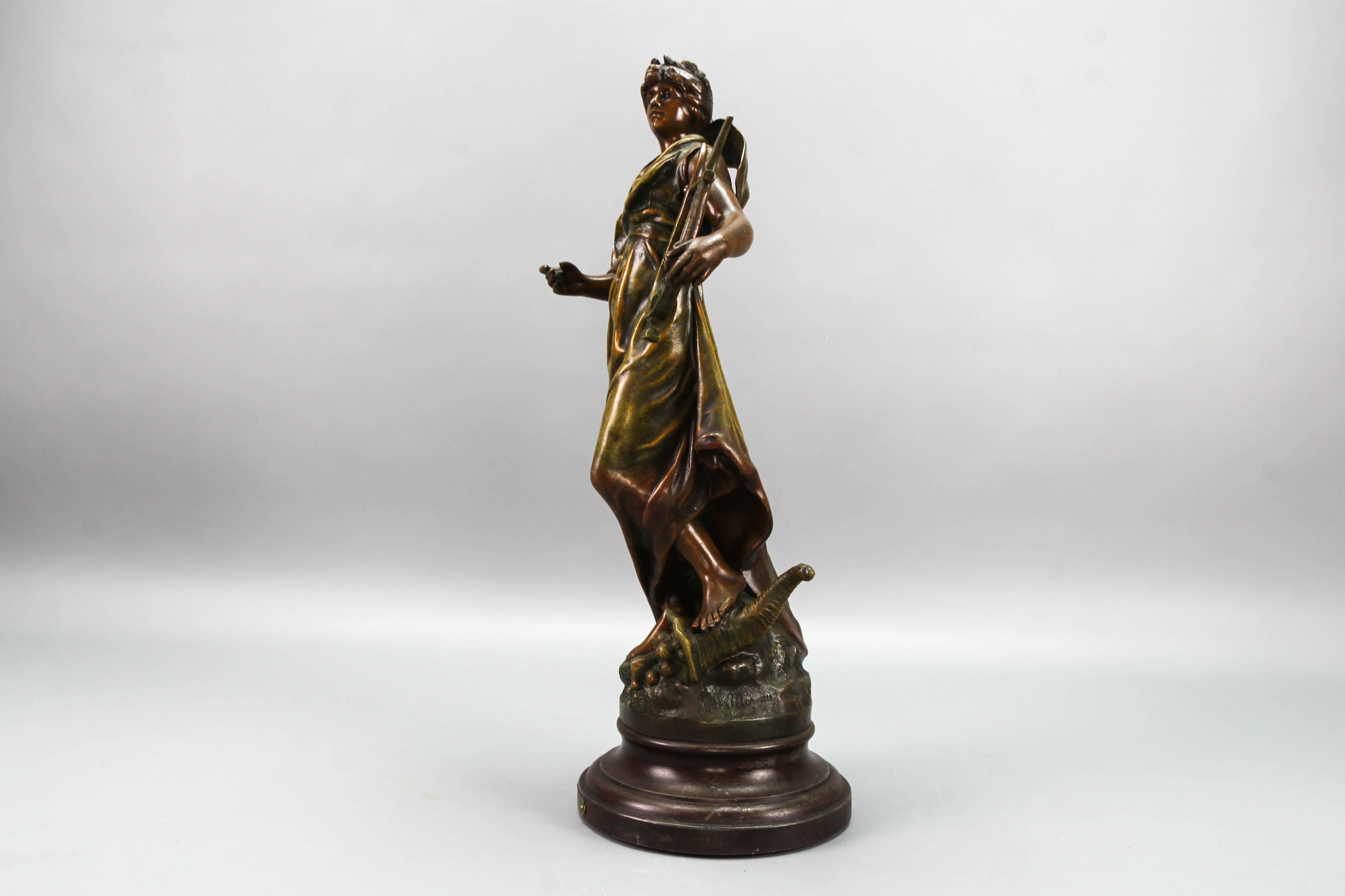 French Patinated Bronzed Spelter Sculpture Muse Champetre  For Sale 8