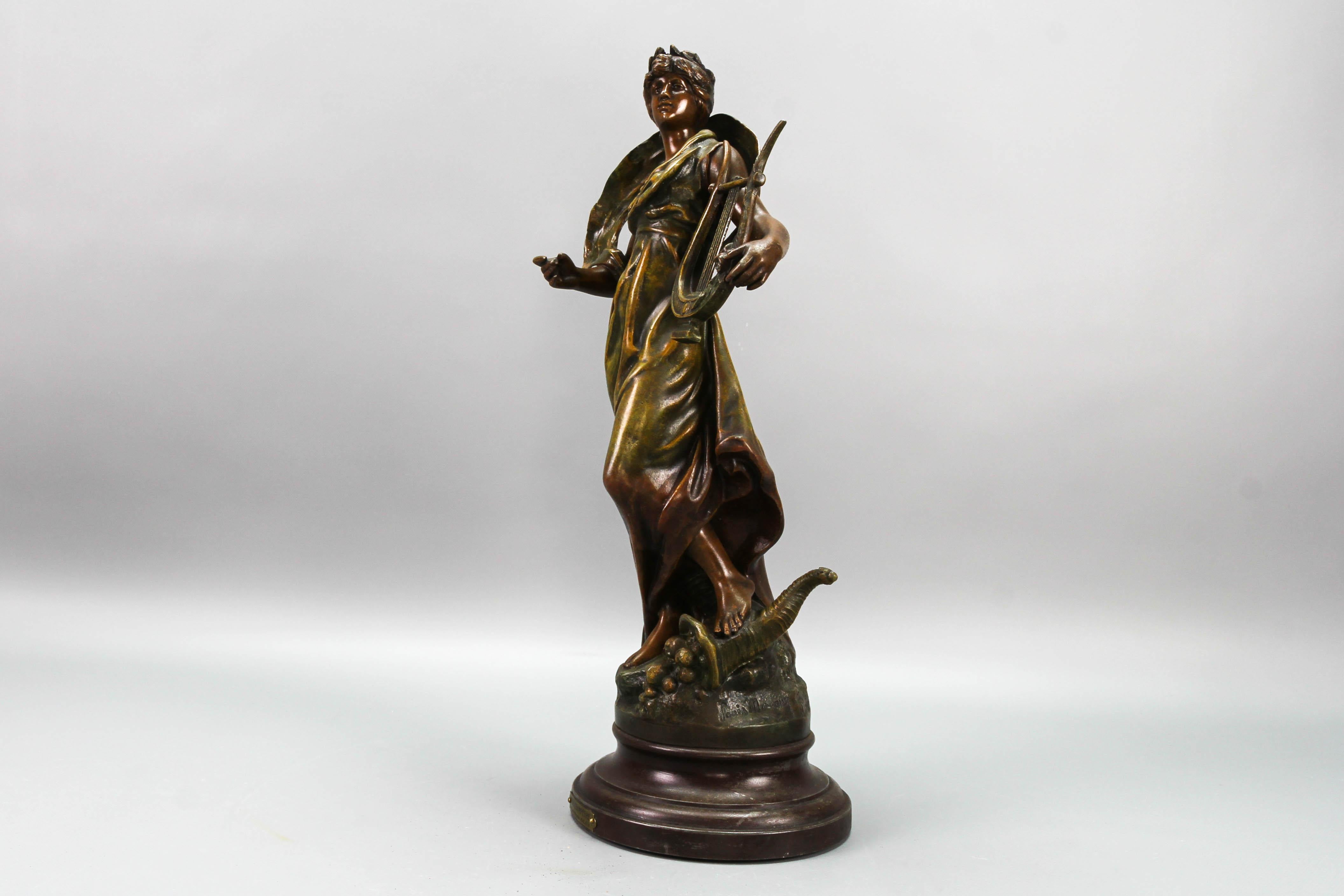 French Patinated Bronzed Spelter Sculpture Muse Champetre  For Sale 9