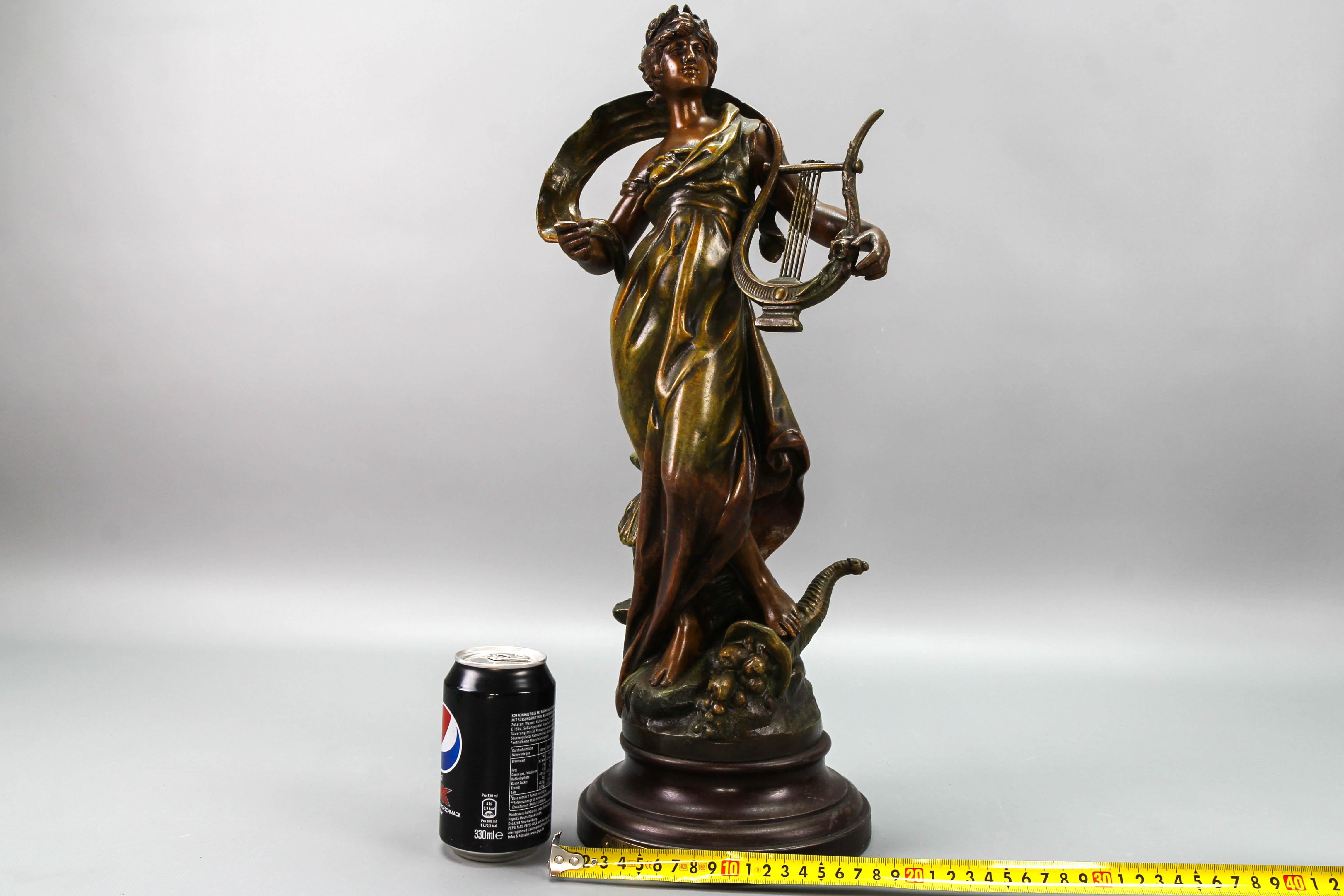 French Patinated Bronzed Spelter Sculpture Muse Champetre  For Sale 15