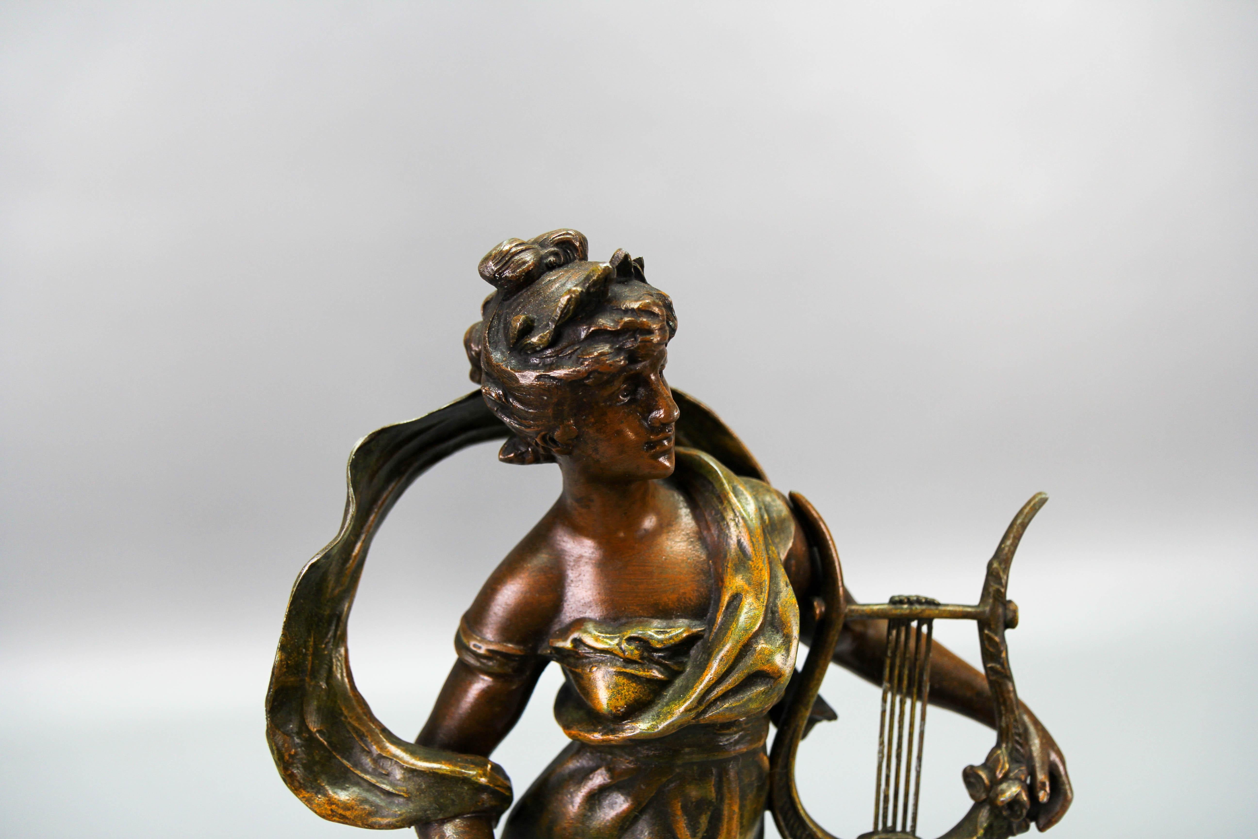 French Patinated Bronzed Spelter Sculpture Muse Champetre  In Good Condition For Sale In Barntrup, DE