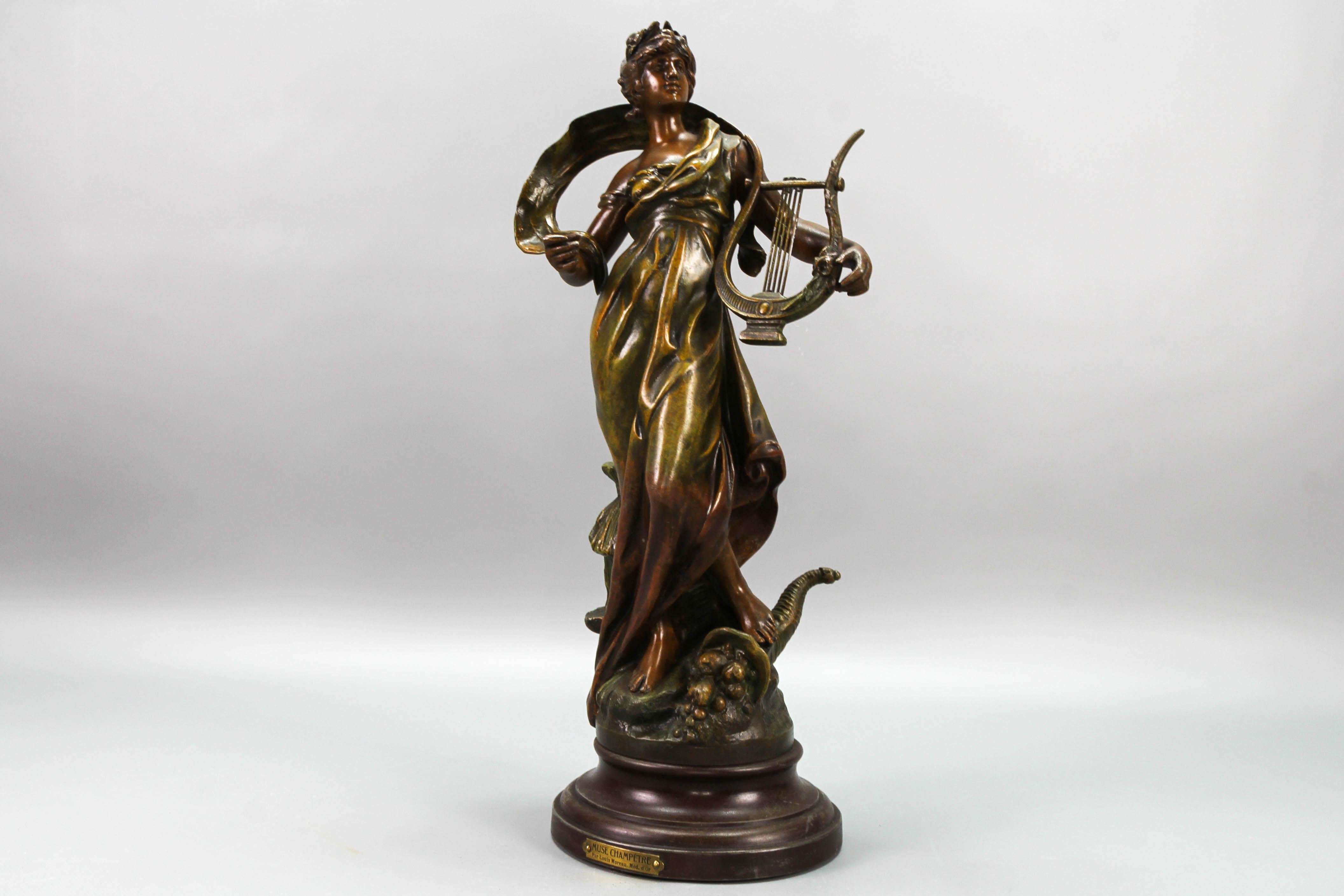 French Patinated Bronzed Spelter Sculpture Muse Champetre  For Sale 2