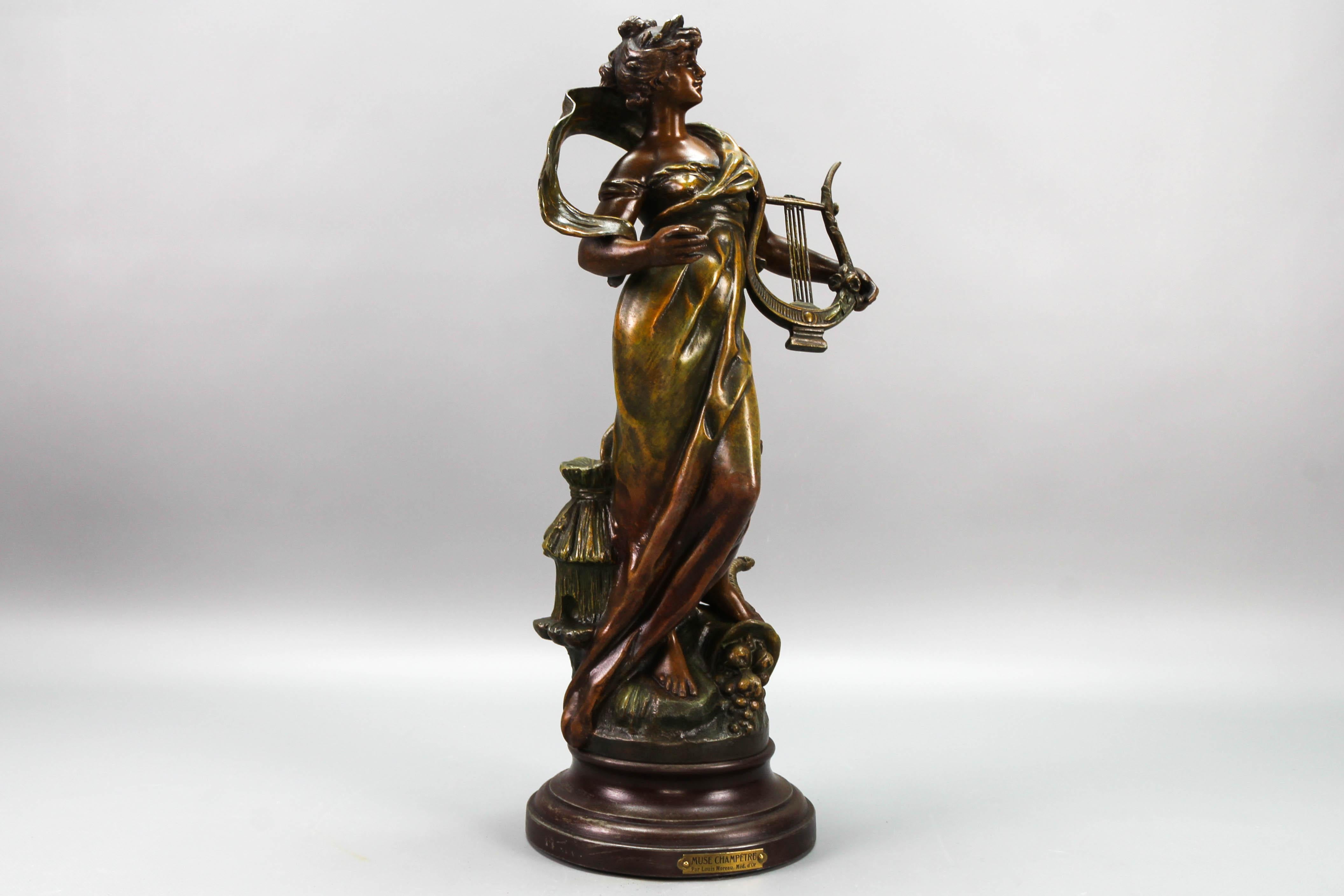 French Patinated Bronzed Spelter Sculpture Muse Champetre  For Sale 3
