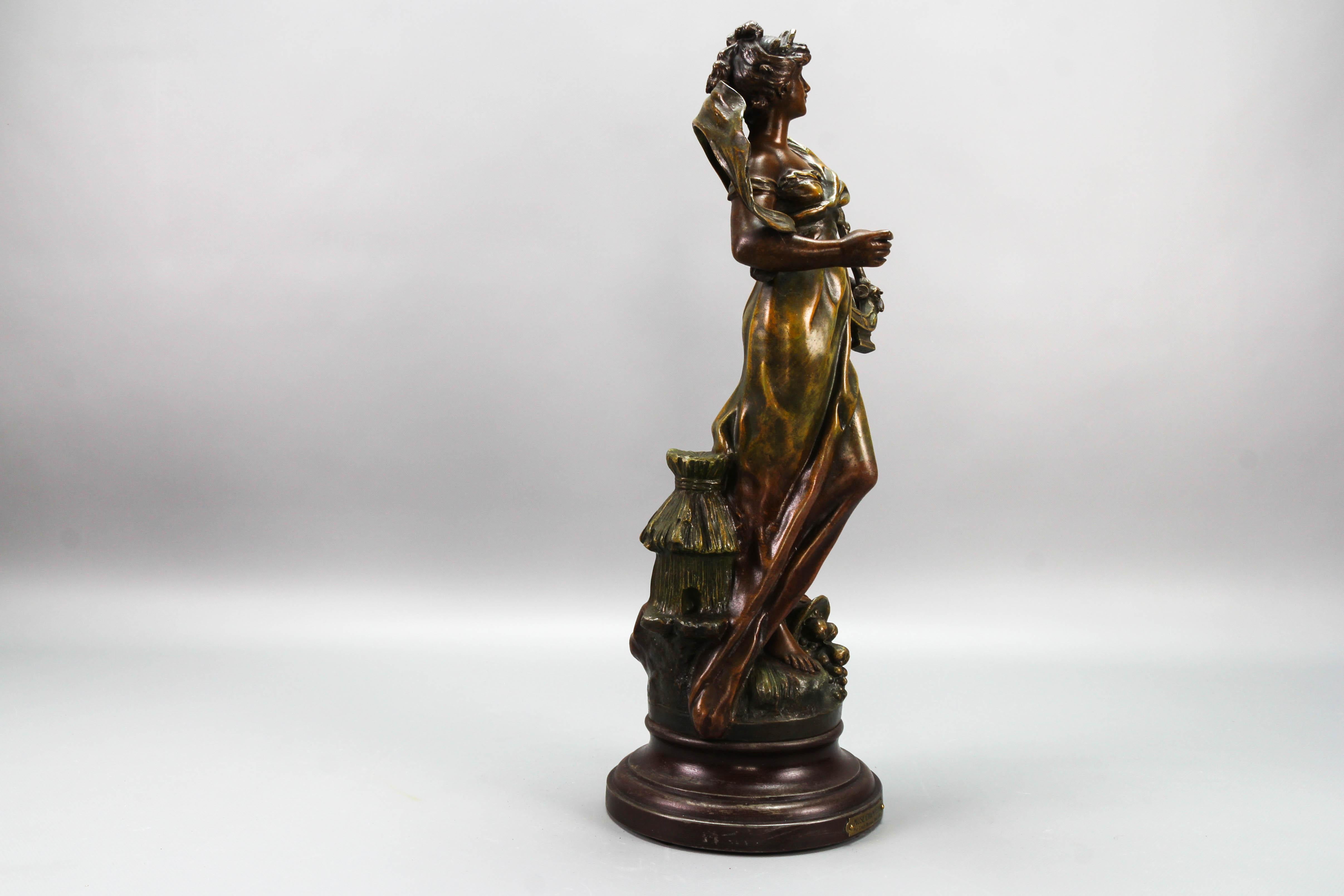 French Patinated Bronzed Spelter Sculpture Muse Champetre  For Sale 4