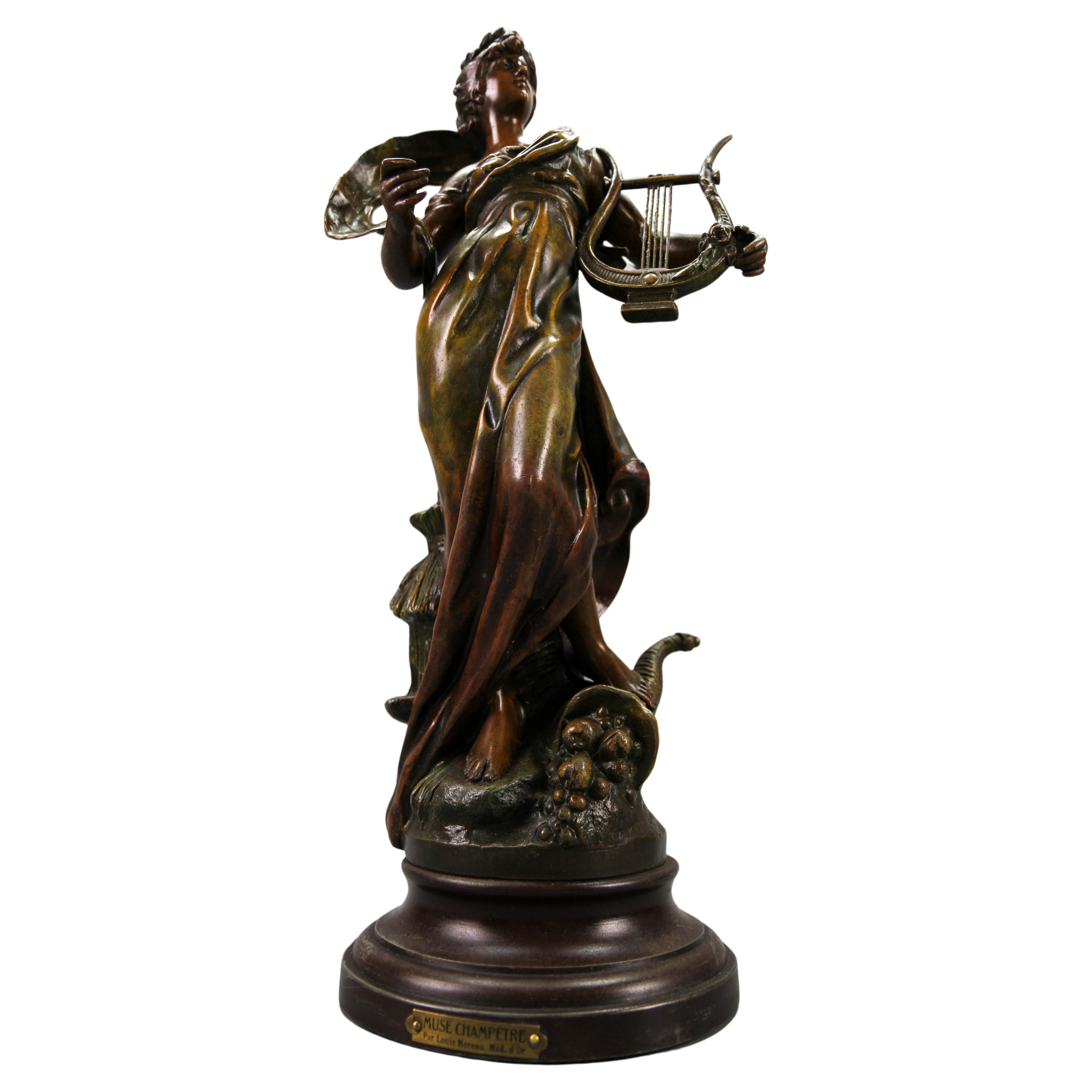 French Patinated Bronzed Spelter Sculpture Muse Champetre  For Sale