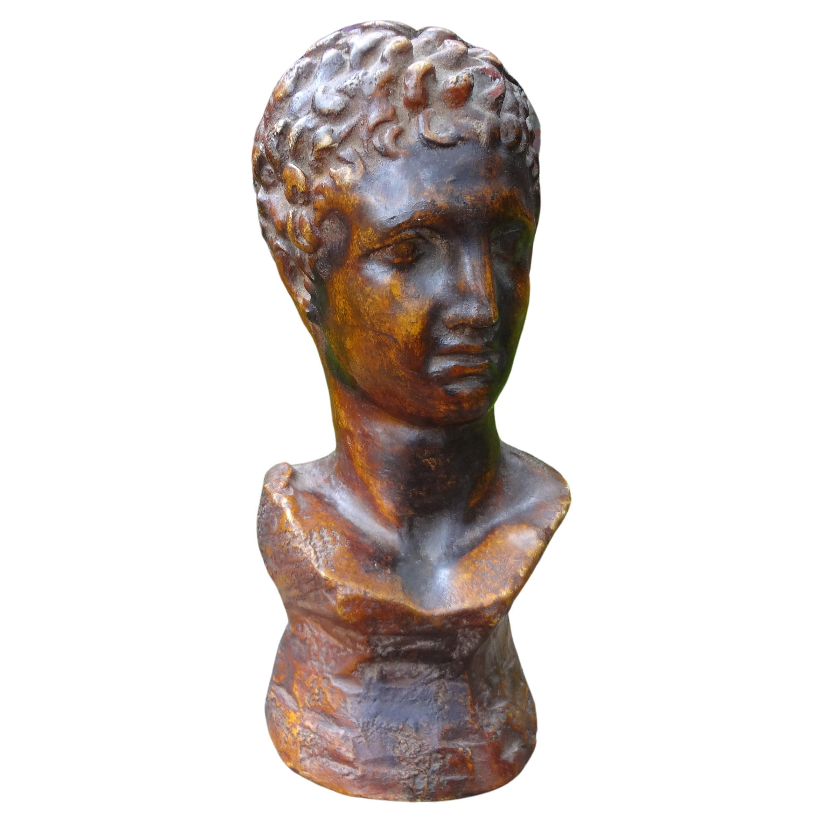 French Patinated Bust Sculpture Of A Classical Male For Sale 4