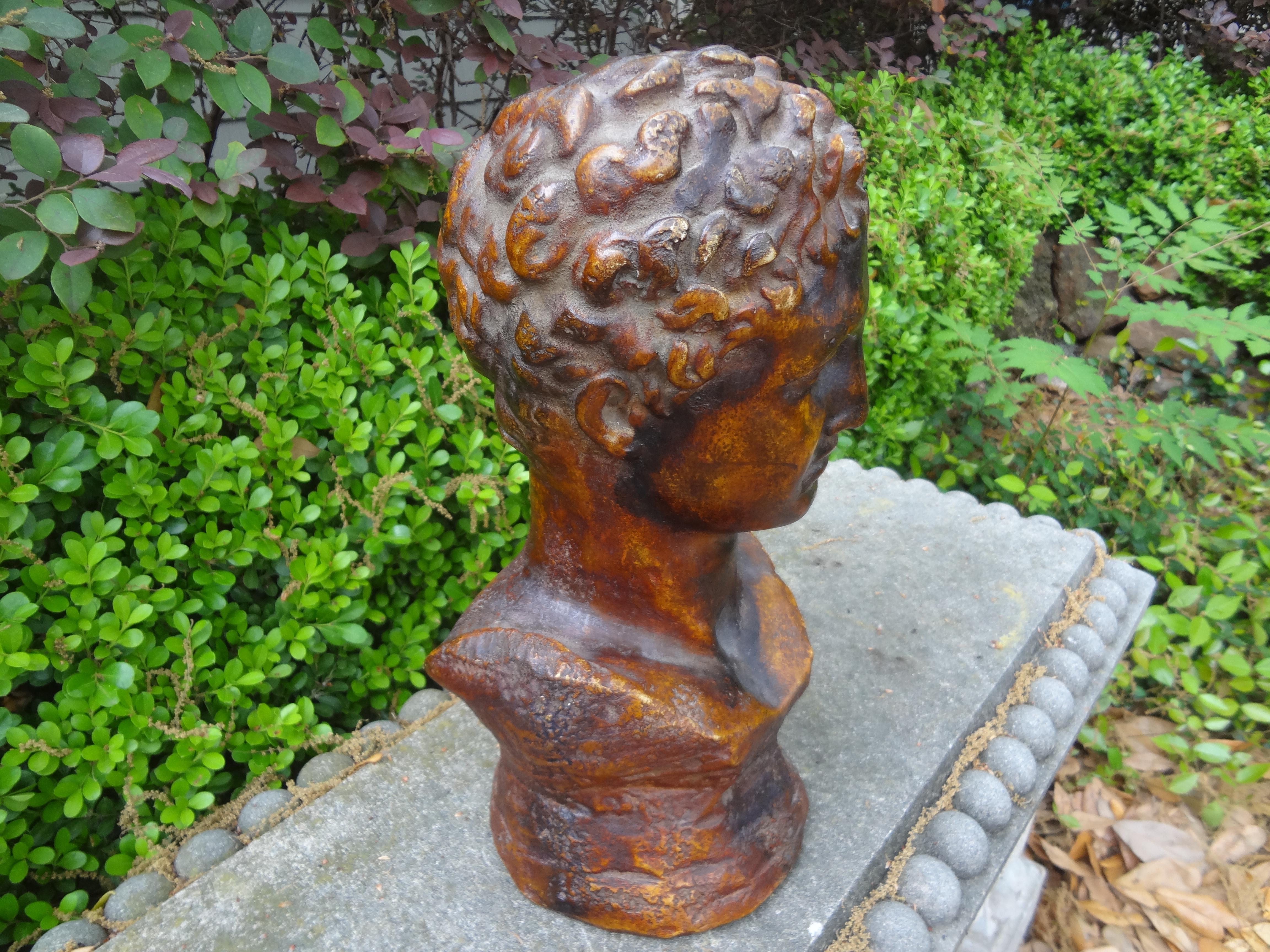 French Patinated Bust Sculpture Of A Classical Male In Good Condition For Sale In Houston, TX