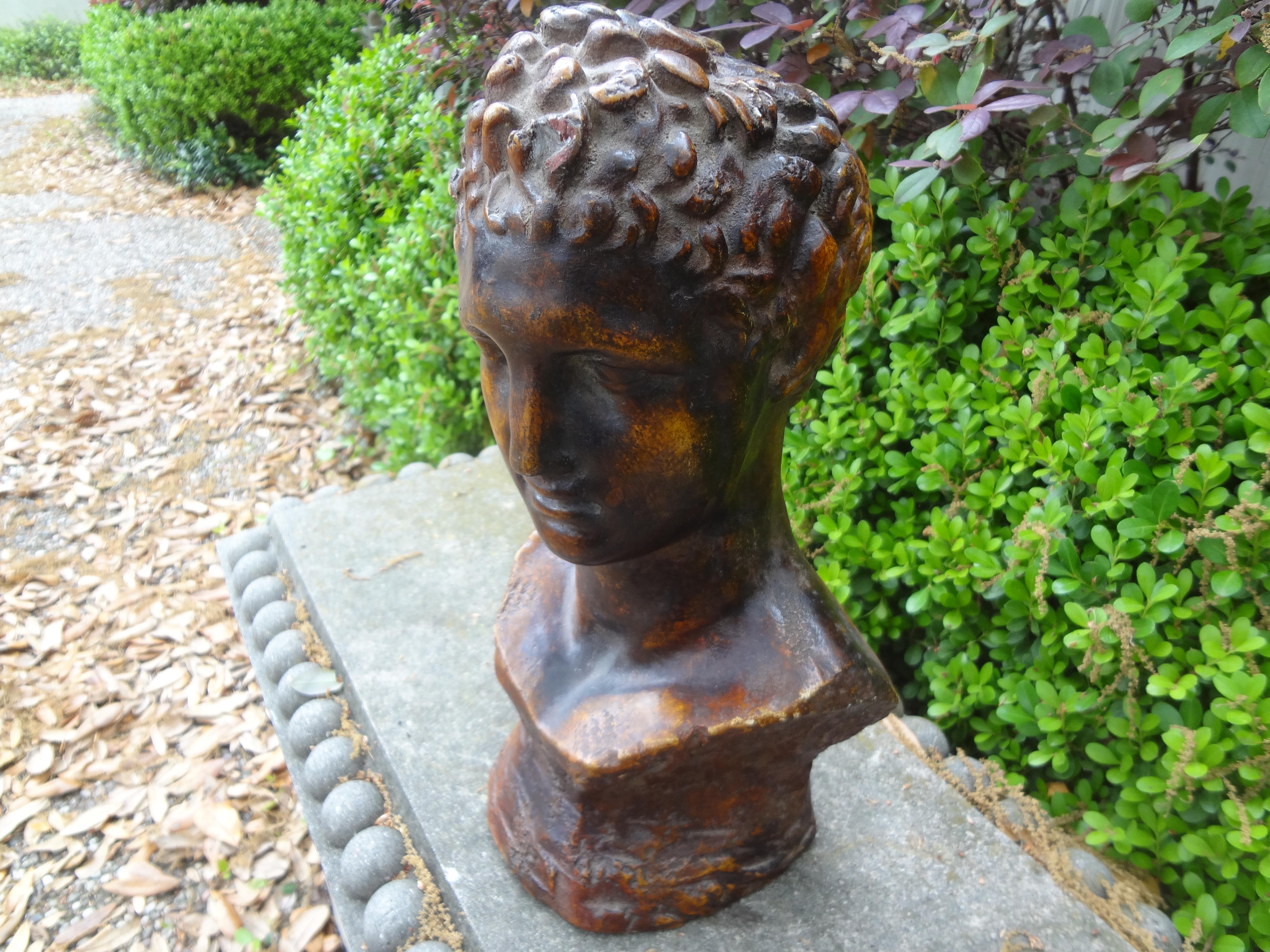 Early 20th Century French Patinated Bust Sculpture Of A Classical Male For Sale