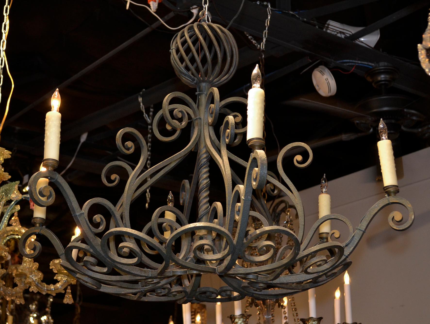 French Patinated Iron Chandelier 1
