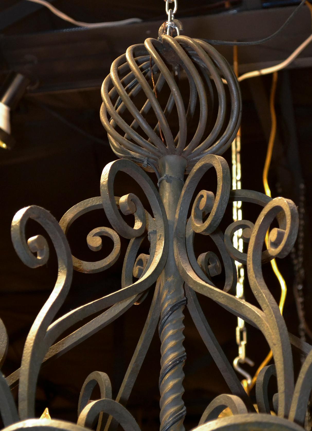 French Patinated Iron Chandelier 2