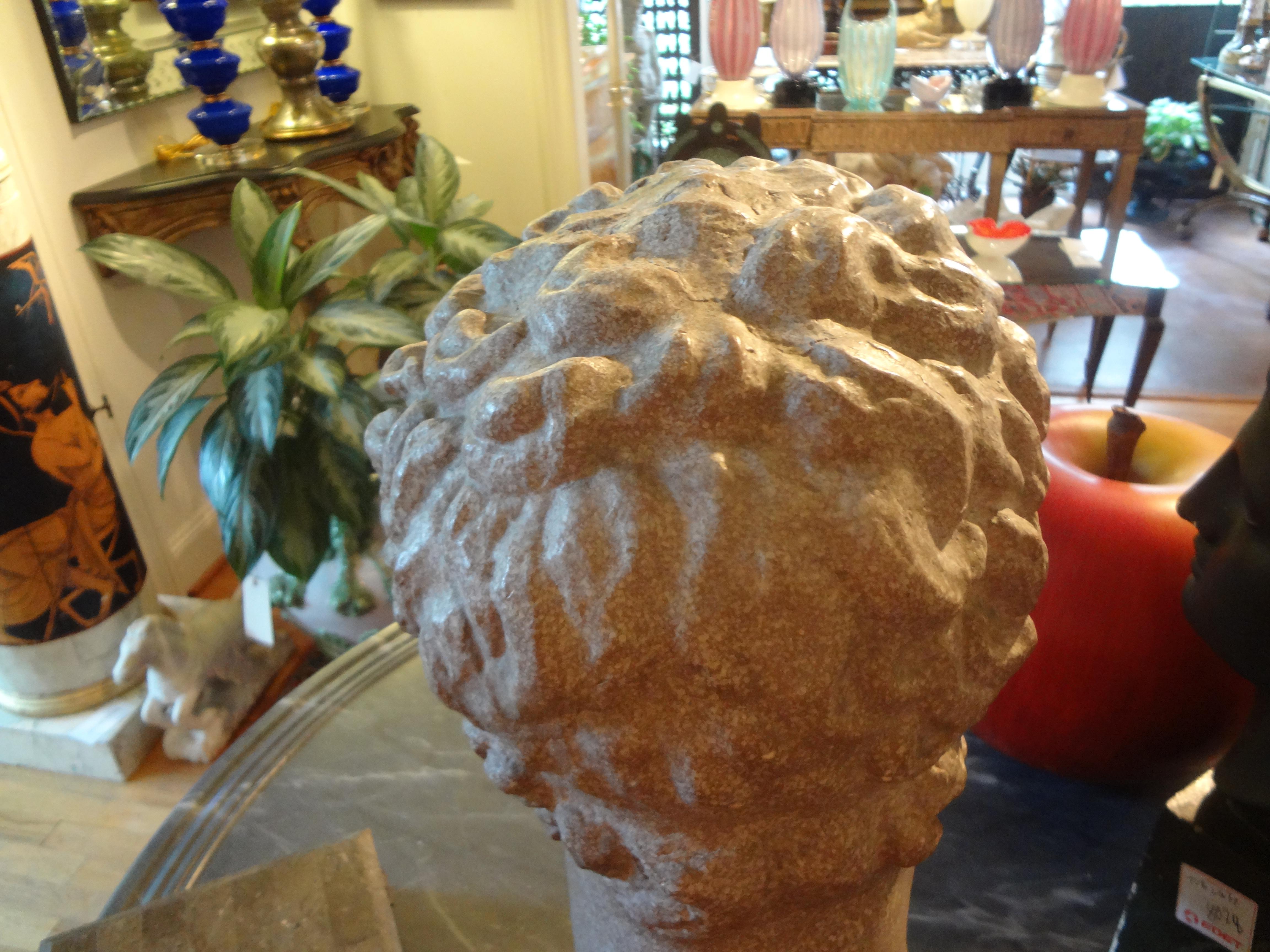 Mid-20th Century French Patinated Plaster Bust Sculpture of Hermes on Wood Base