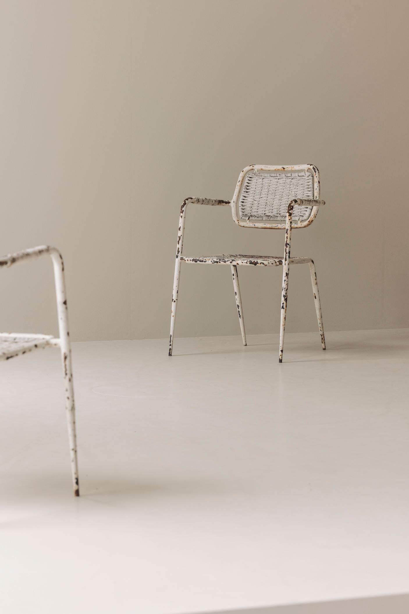 French patinated side / lounge chairs 1950s. In Fair Condition For Sale In Antwerp, BE