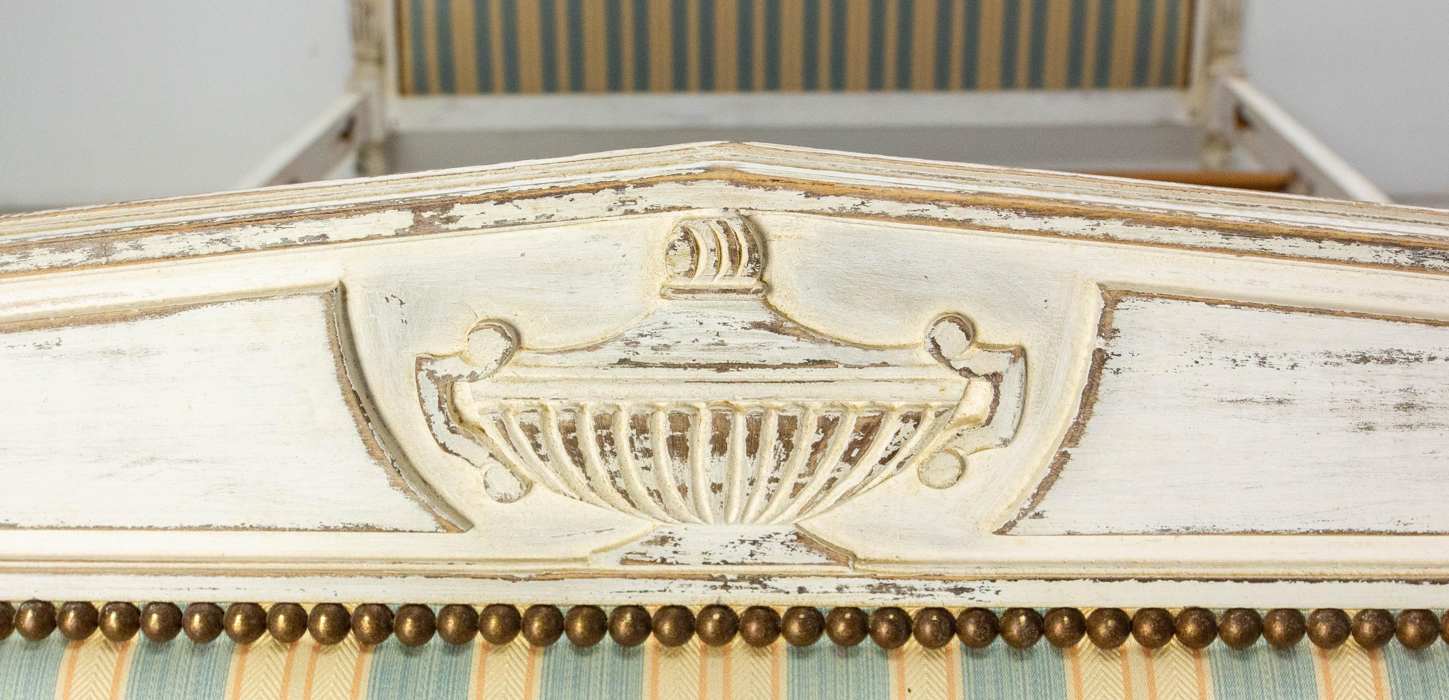French Patinated Wood Bed Full Size or Double Bed Louis XVI Style, circa 1900 For Sale 6