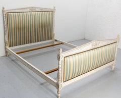 French Patinated Wood Bed Full Size or Double Bed Louis XVI Style, circa 1900
