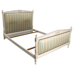 French Patinated Wood Bed Full Size or Double Bed Louis XVI Style, circa 1900