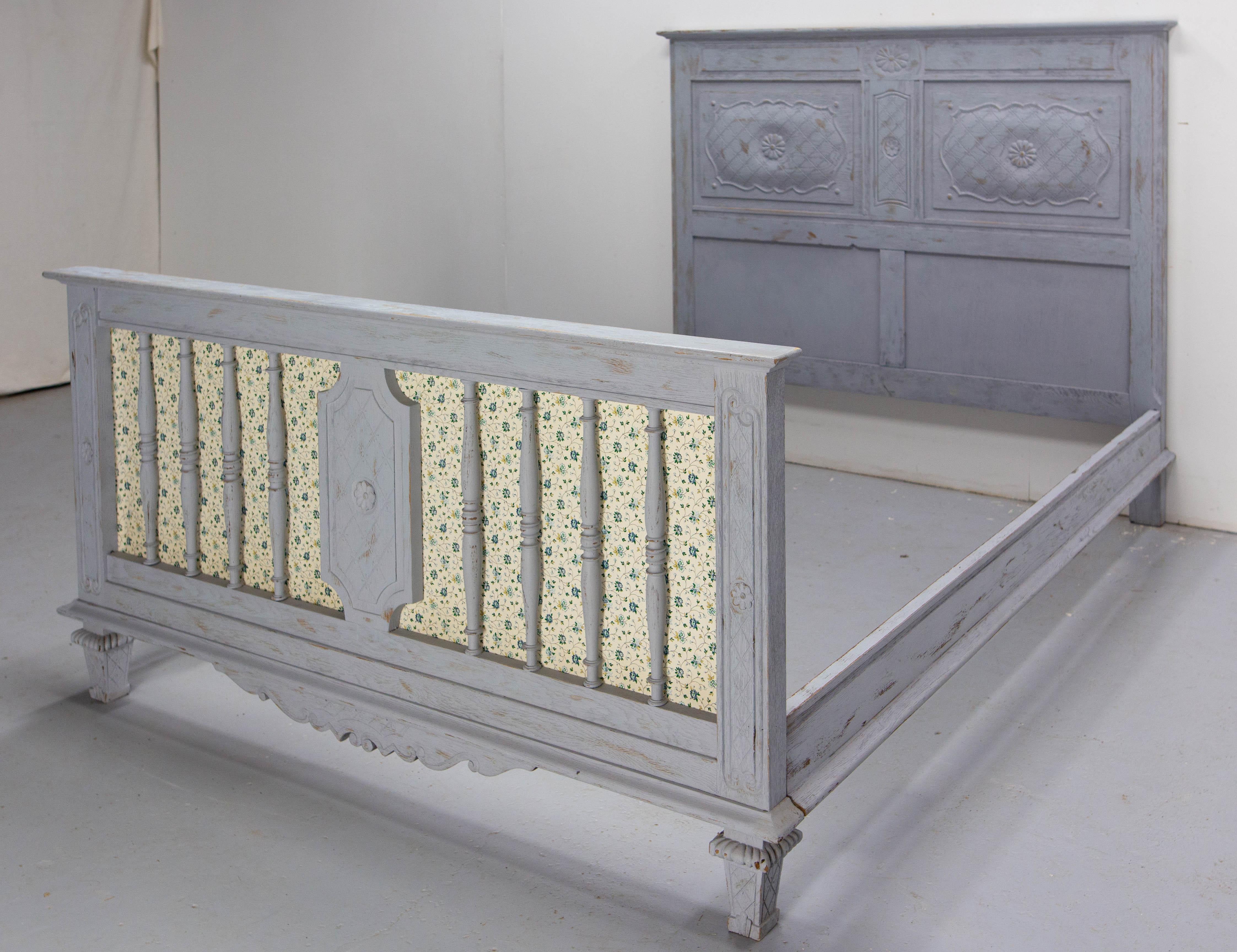 French Patinated Wood Bed Full Size or Double Bed Louis XVI Style, circa 1960 For Sale 6
