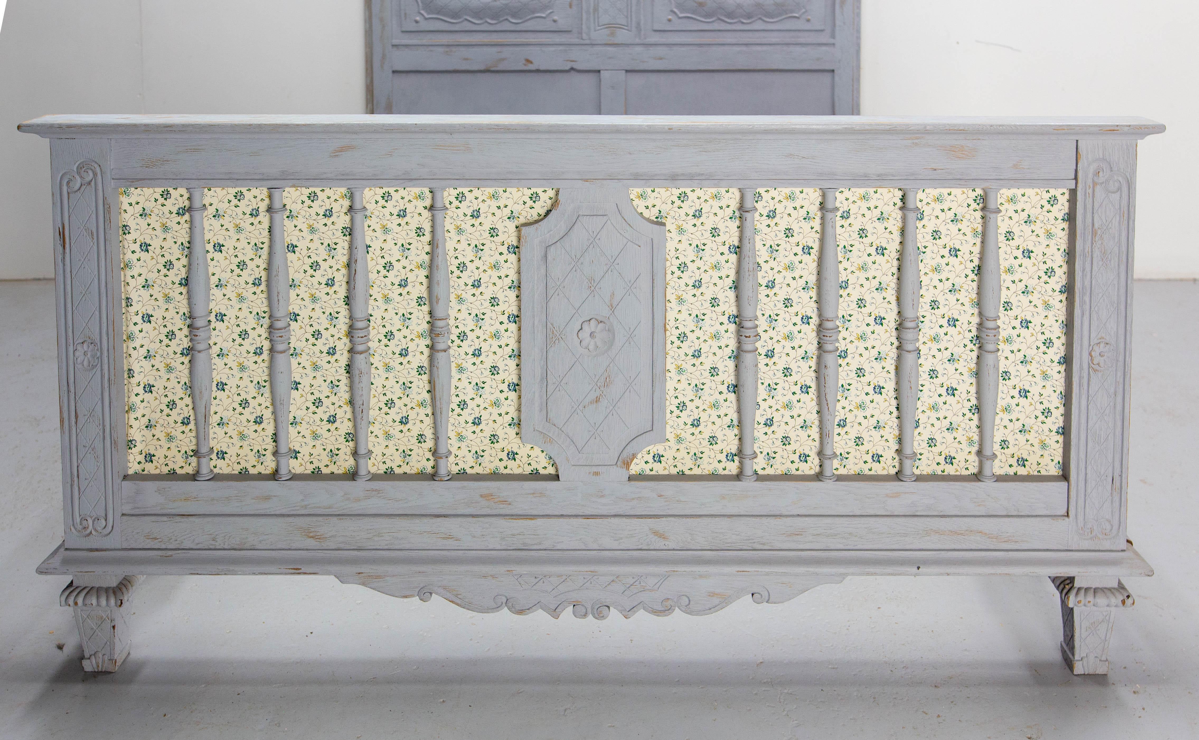 French Patinated Wood Bed Full Size or Double Bed Louis XVI Style, circa 1960 For Sale 7