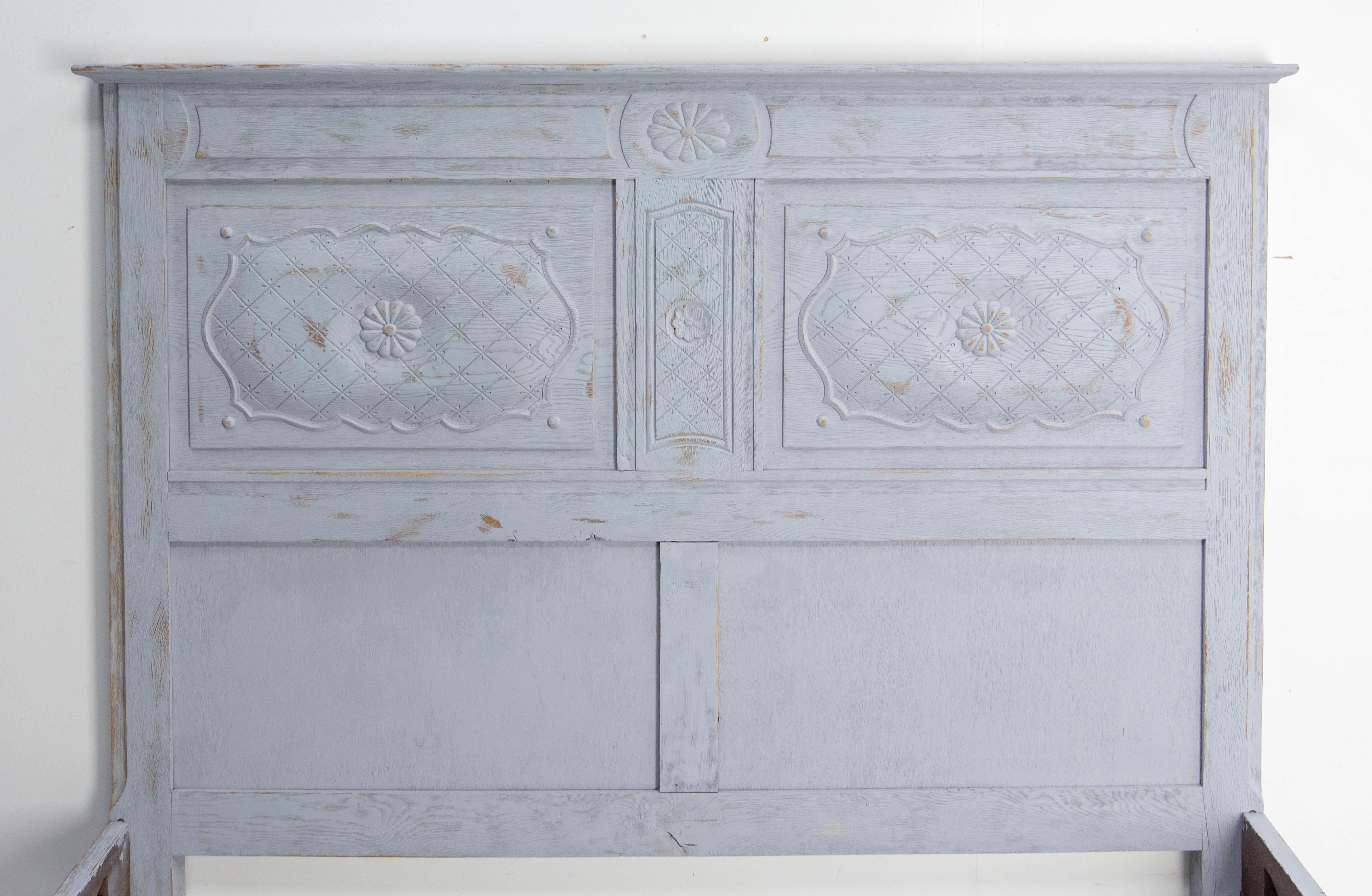 French Patinated Wood Bed Full Size or Double Bed Louis XVI Style, circa 1960 For Sale 13