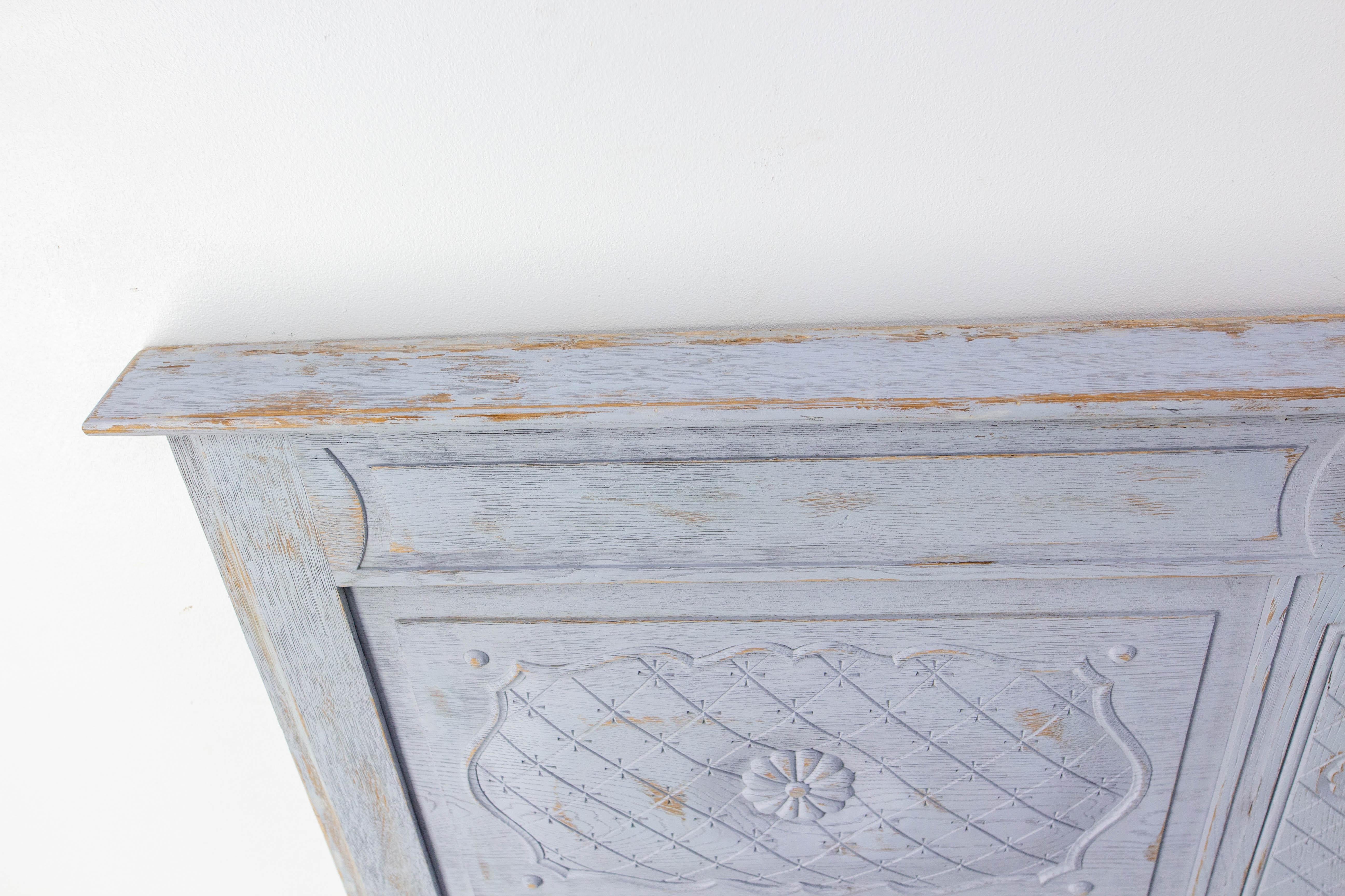 French Patinated Wood Bed Full Size or Double Bed Louis XVI Style, circa 1960 For Sale 4