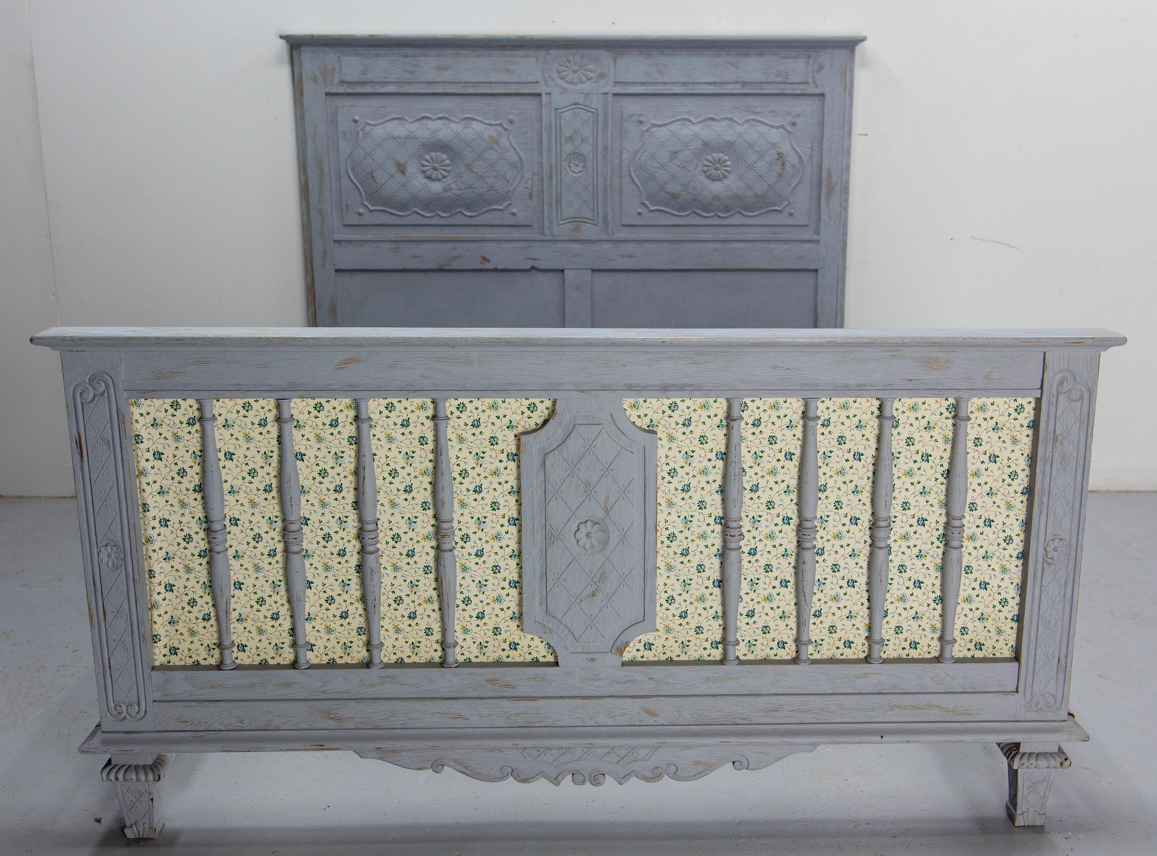 French Patinated Wood Bed Full Size or Double Bed Louis XVI Style, circa 1960 For Sale 5