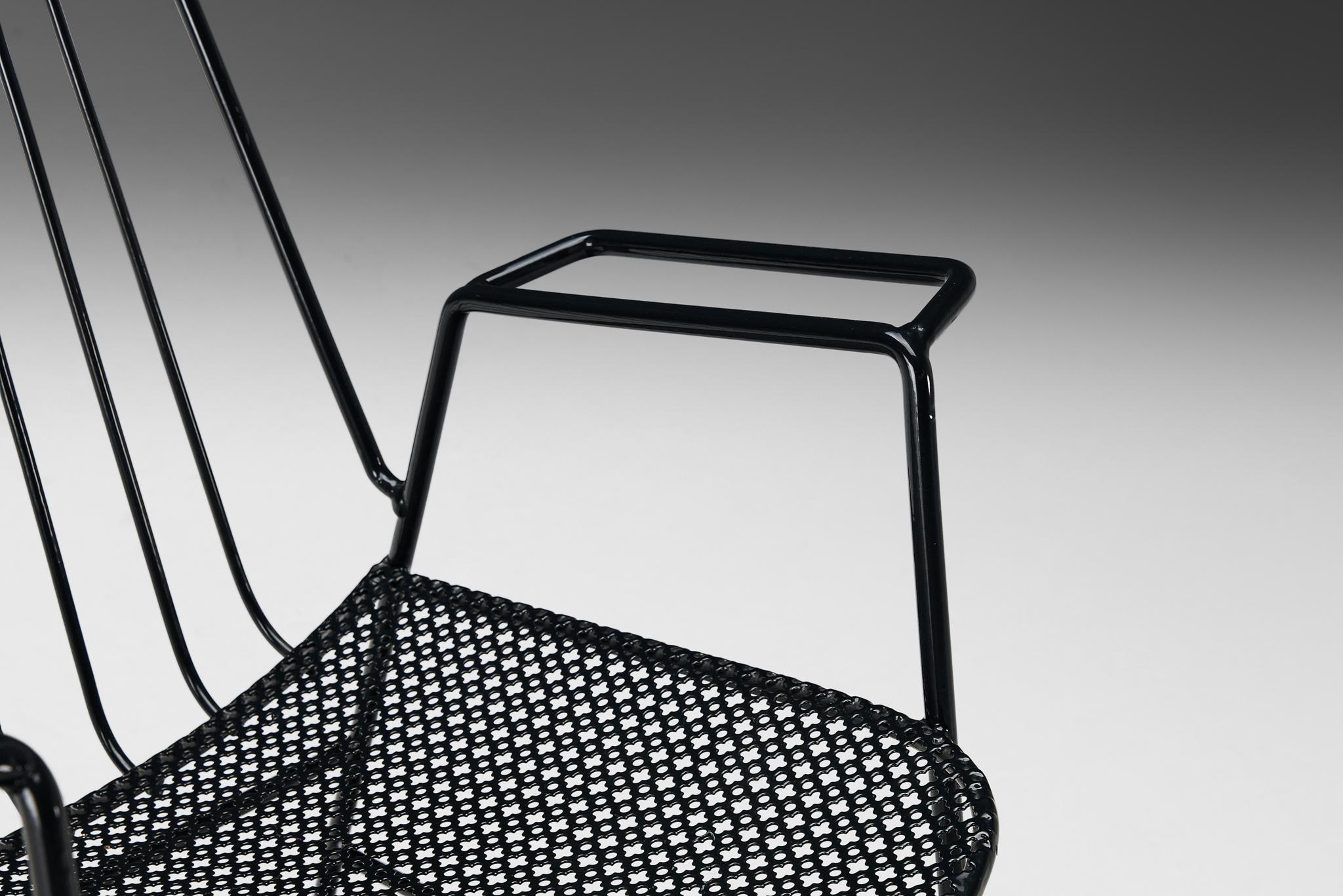 Mid-Century Modern French Patio Chair in Black Lacquered Iron