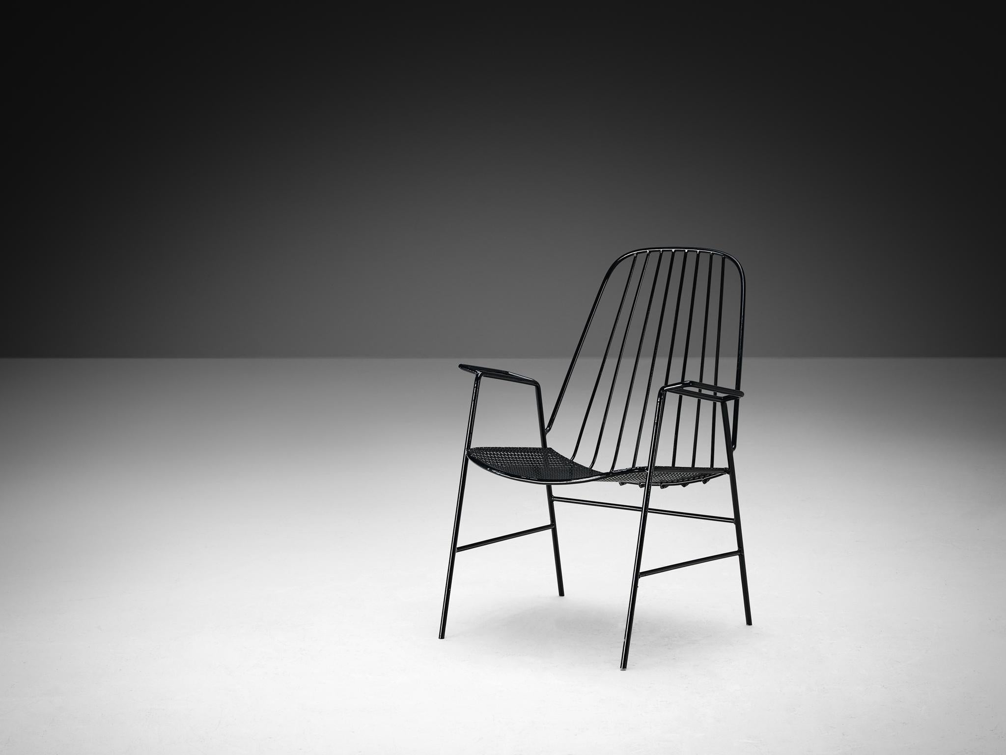 Late 20th Century French Patio Chair in Black Lacquered Iron